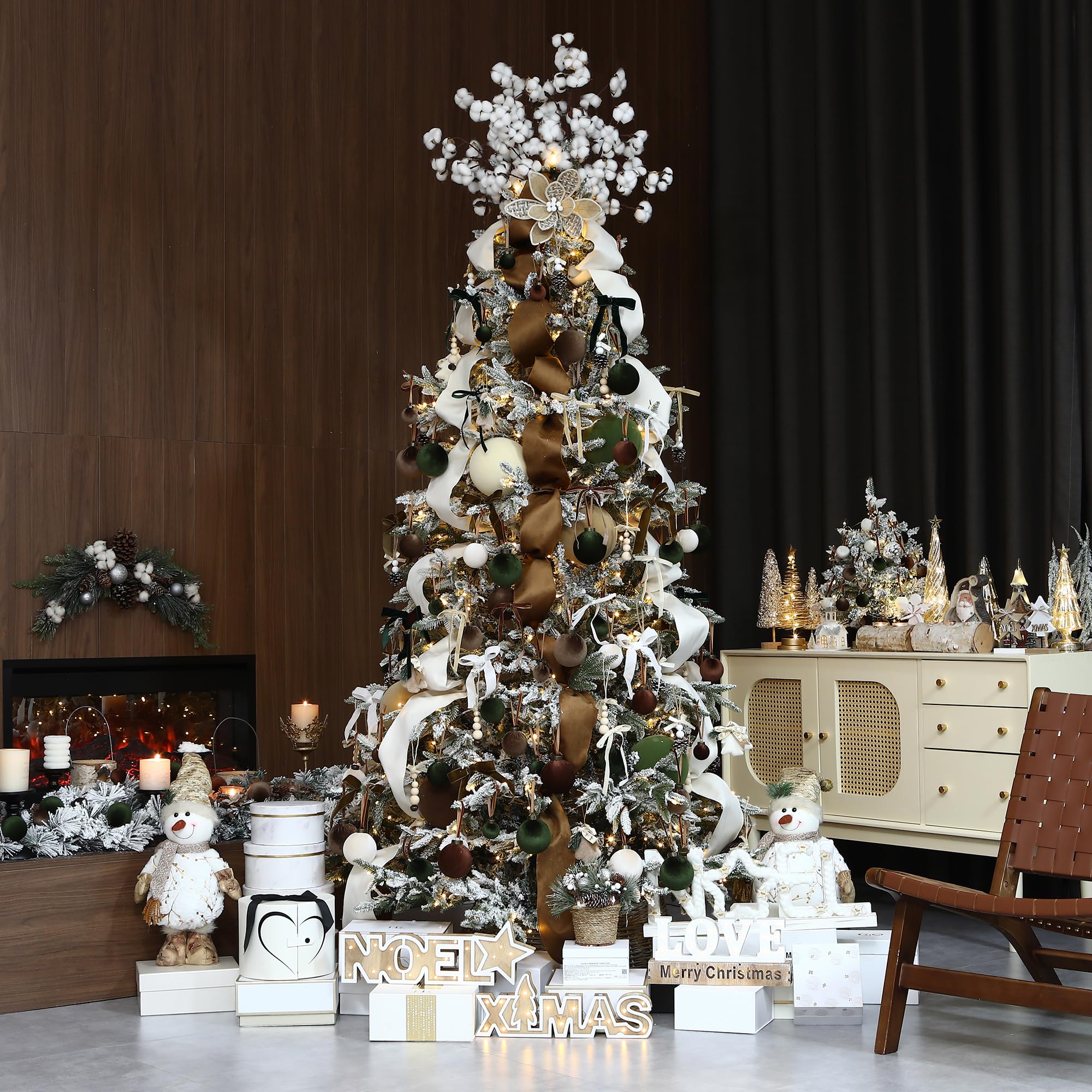 Sea Team 32er-Set beflockte Samt Weihnachtskugeln Verschiedene Größen Creme