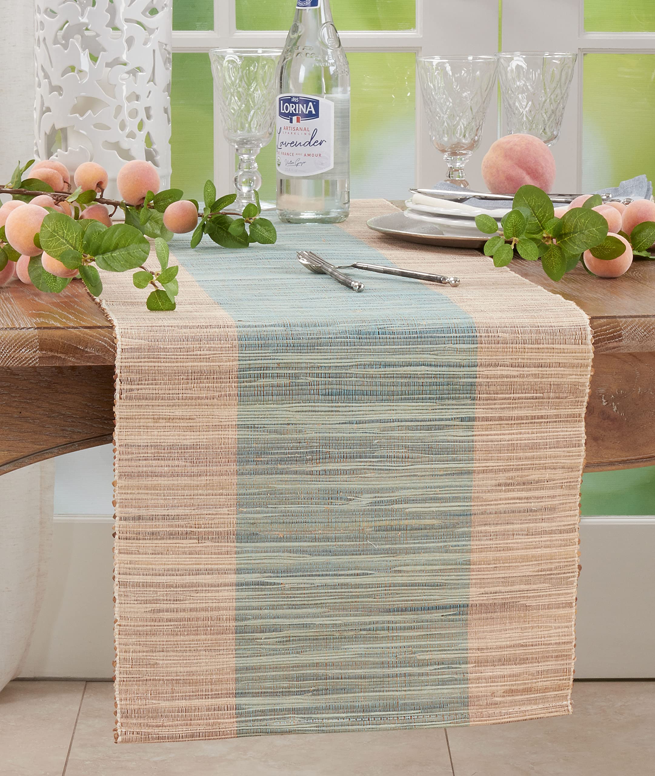SARO LIFESTYLE Medan Collection Chemin de Table à Bandes Scintillantes Turquoise 40,6 x 183 cm