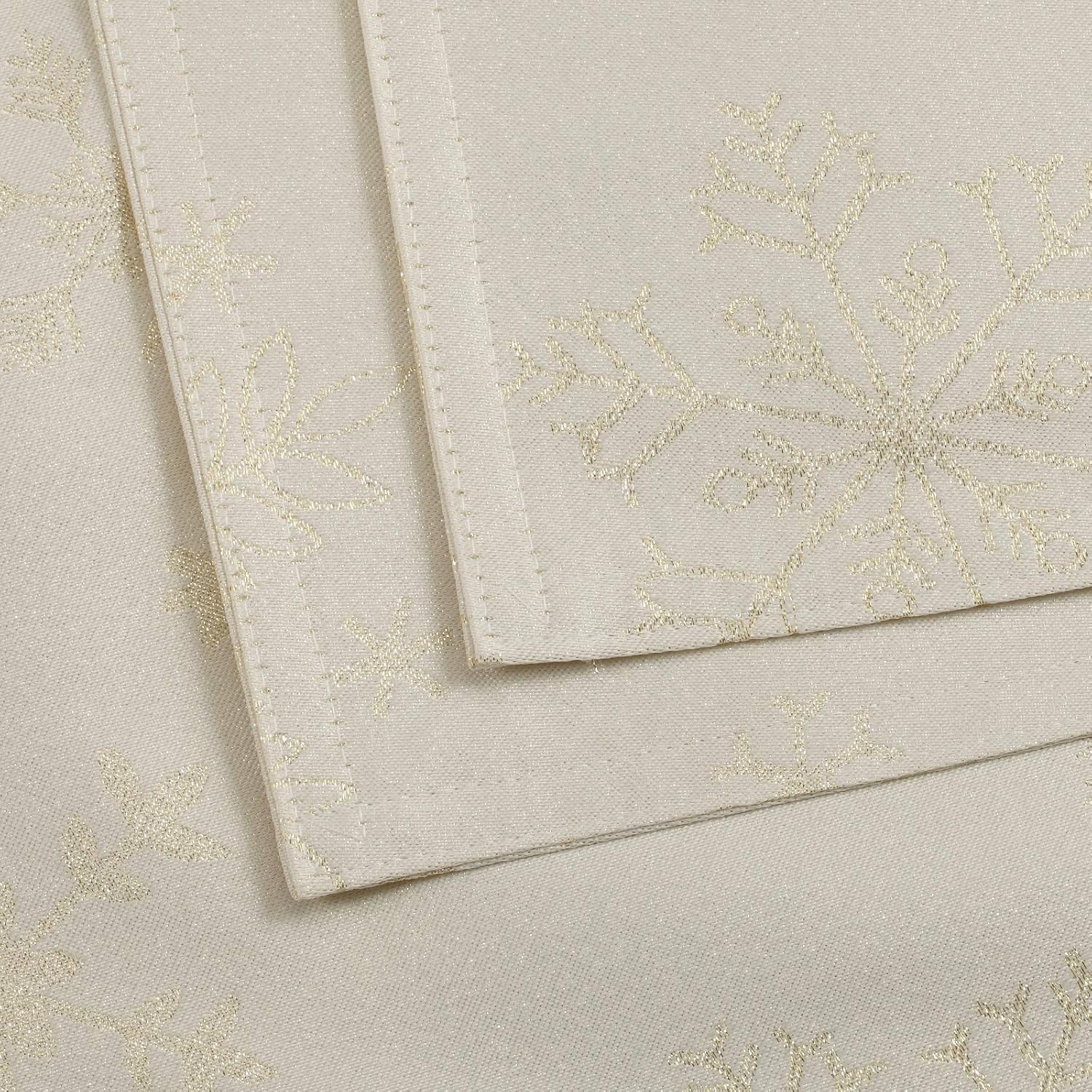 HARORBAY White Table Runner 13 x 108 Inch,Gold Dresser Scarf for Dining Room Kitchen Party Winter Holiday, Cream Snowflake Embroidery Pattern Table Runner for Coffee Table (Crystal Serie)