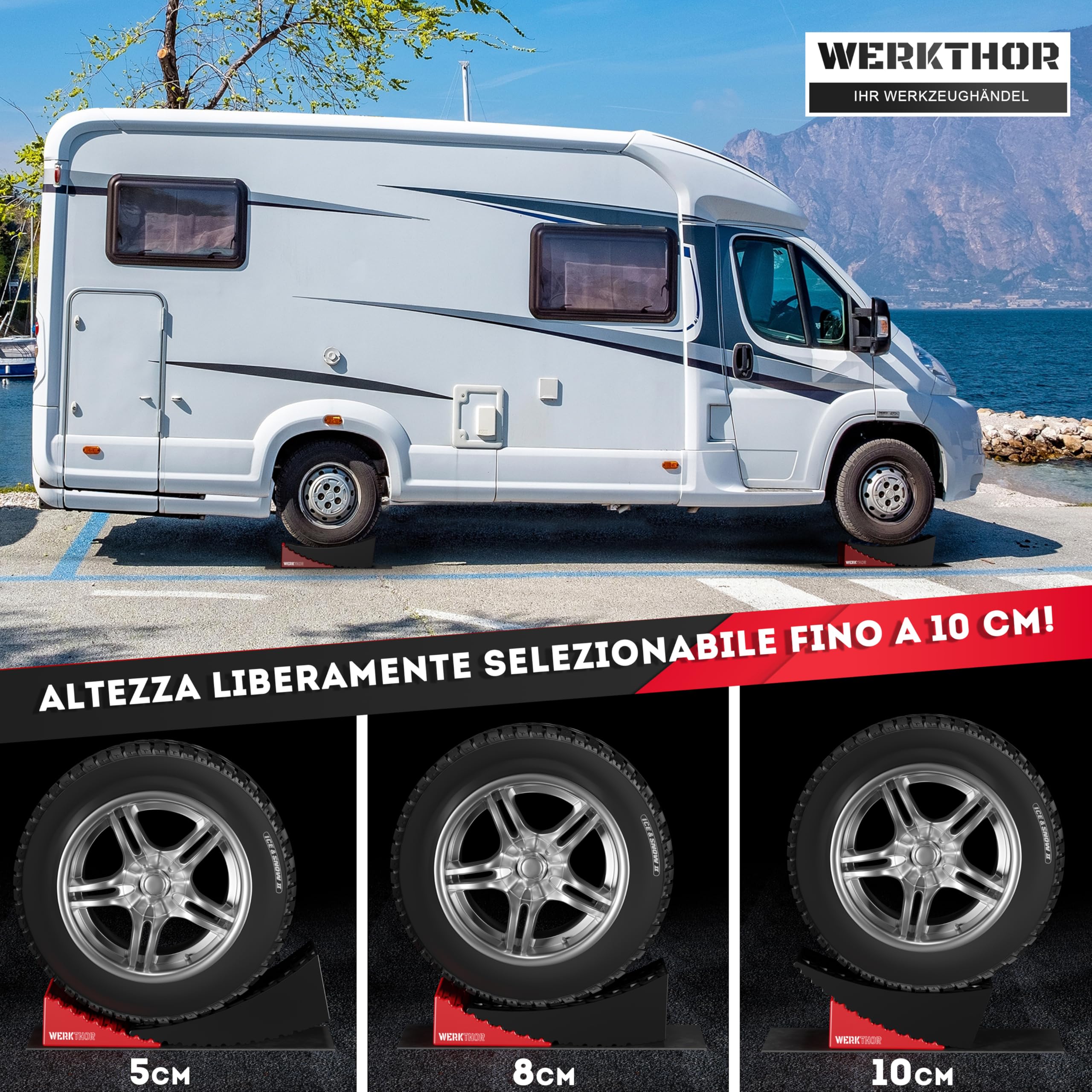 WERKTHOR Cunei per Camper Rosso Set di 2, Collaudati per Caravan e Rimorchi fino a 13,5t, con Borsa di Trasporto