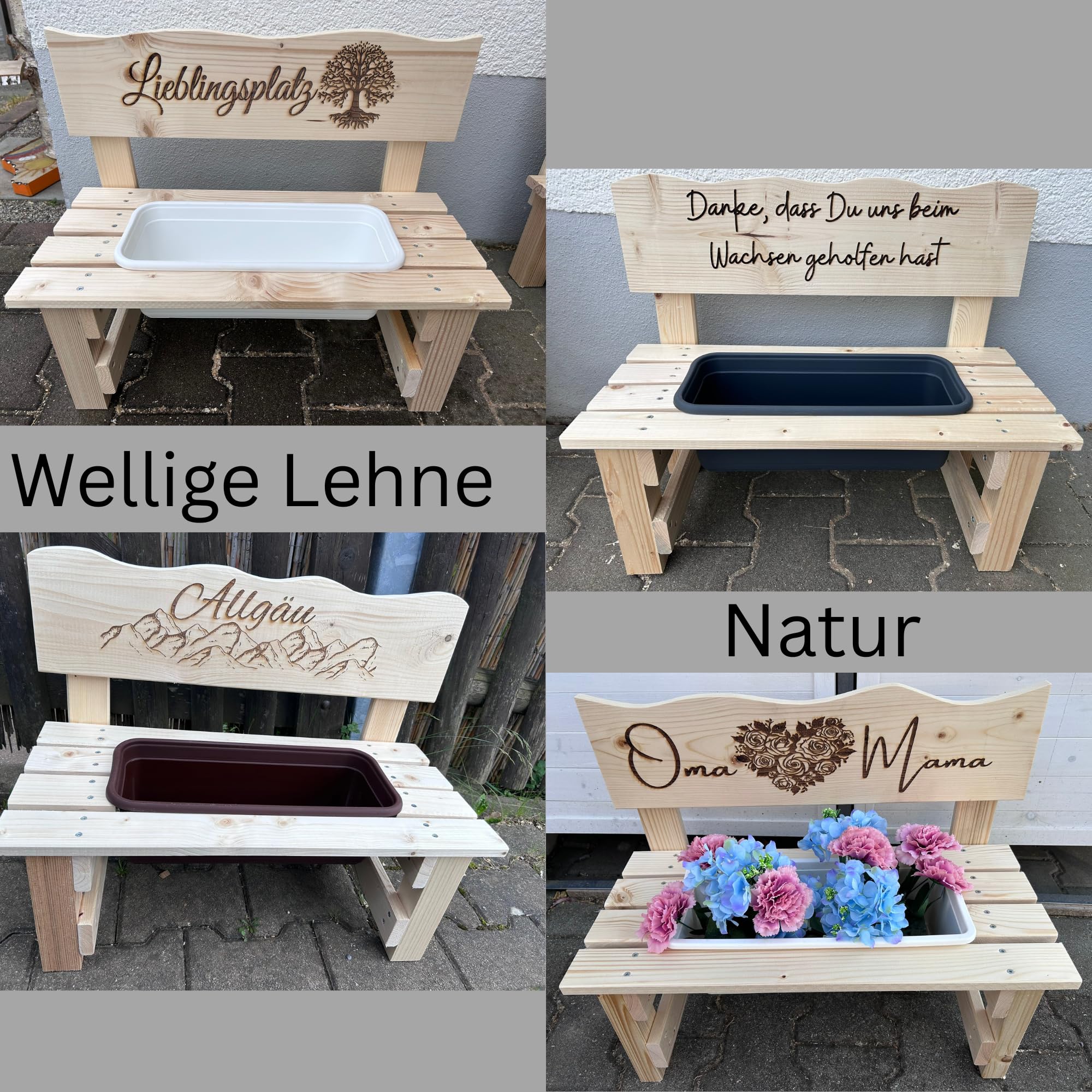 Generisch Personalisierte Blumenbank aus Holz – Pflanzbank mit Namensgravur – Dekorative Pflanzenbank für Innen & Außen - Outdoor Garten Oma Mama Muttertag Geburtstag Geschenk Hochzeit