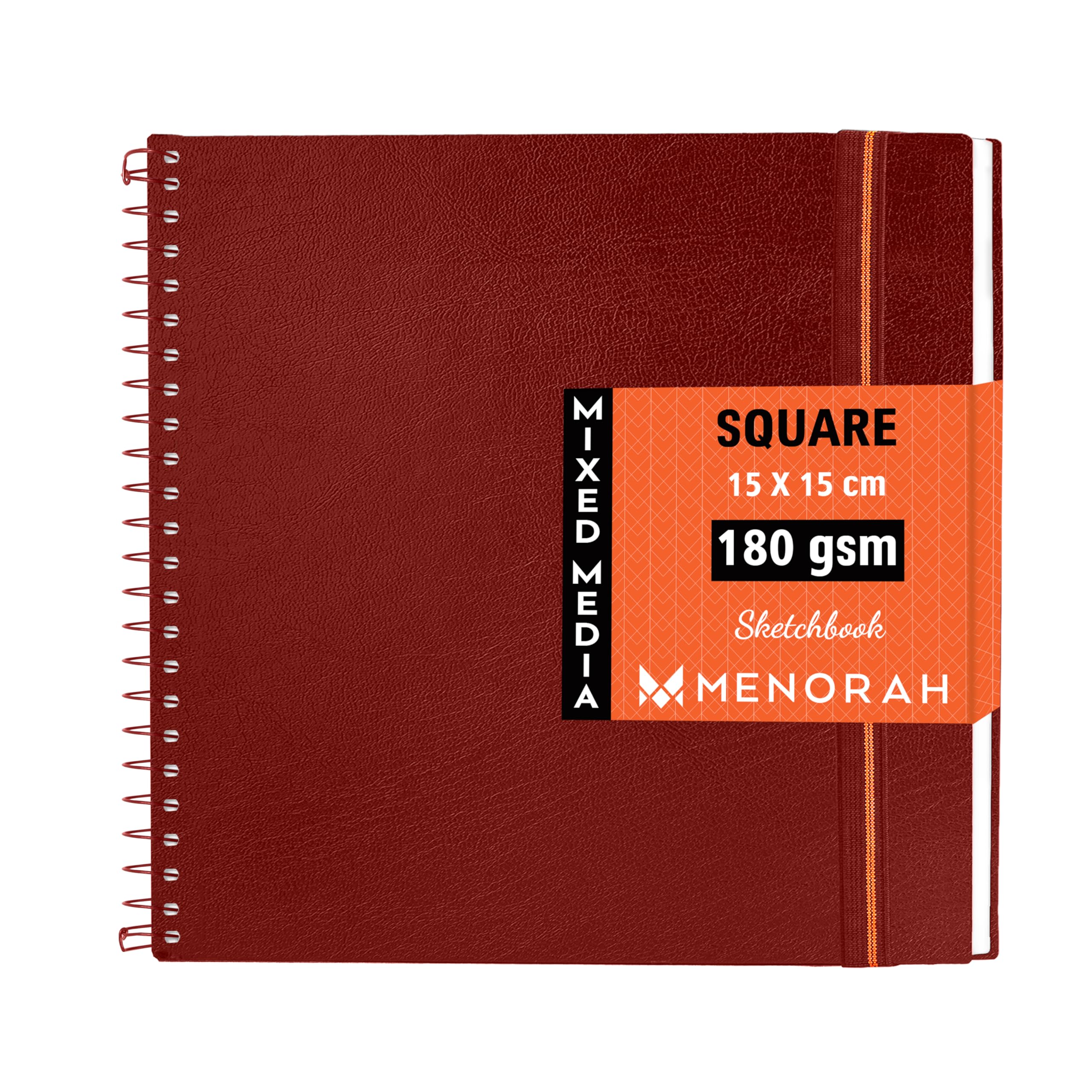 MENORAH - Square Artist SketchBooks -180 GSM- (100 Pages/50 Sheets) - Square Drawing Sketchbook(15.0 x 15.0 cm) Art Journal, Painting, Acrylics Paints, Gouache - Metal Spiral Bound- (Acid Free) RED