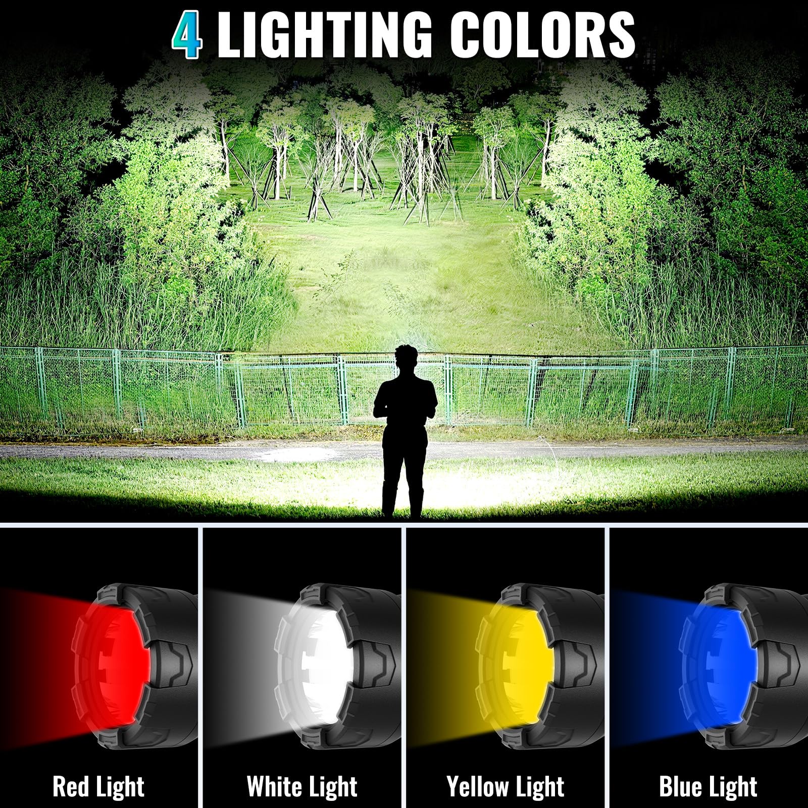 taoquwe Foco recargable, 2000000 lm, luz de mano superbrillante, linterna LED de alta luminosidad, foco de búsqueda grande al aire libre con trípode plegable para navegación, camping, caza