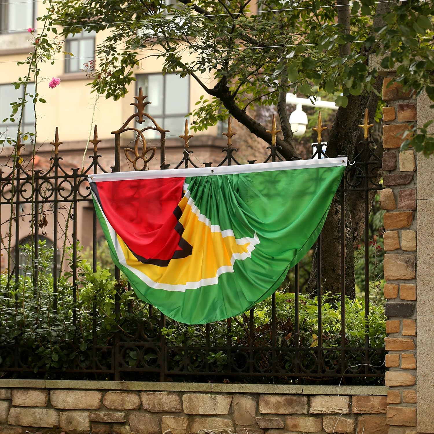 Guyana Guyanese Pleated Fan Flag Bunting 3 x 6 Ft Guyana Pleated 2 Pcs Fan Flag Banner Indoor/Outdoor/Front Porch Decorations, Guyana Half Fan Flag Patriotic Holiday decorations, Celebrations.