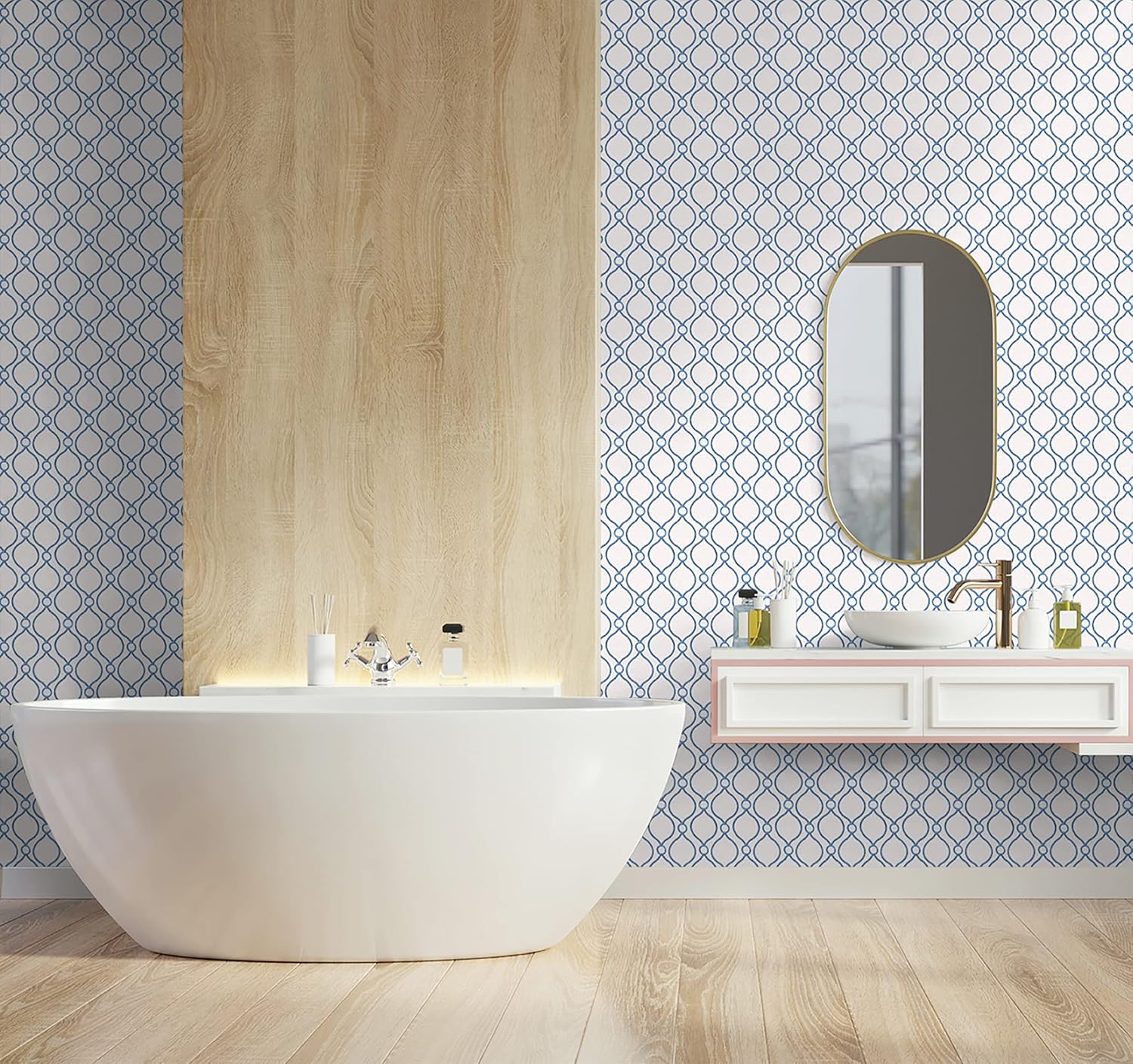 Surface Style - Peel and Stick Wallpaper, Geometric Wallpaper for Bedroom, Powder Room, Kitchen, Self Adhesive, Vinyl, 30.75 Sq Ft Coverage (Curveball Collection, Delft)