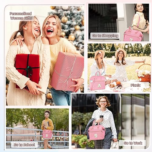 Miniatura 6 de QLOVEA Lonchera grande para mujer, caja enfriadora personalizada de apertura amplia para el trabajo, lonchera portátil aislada con bolsillo lateral,