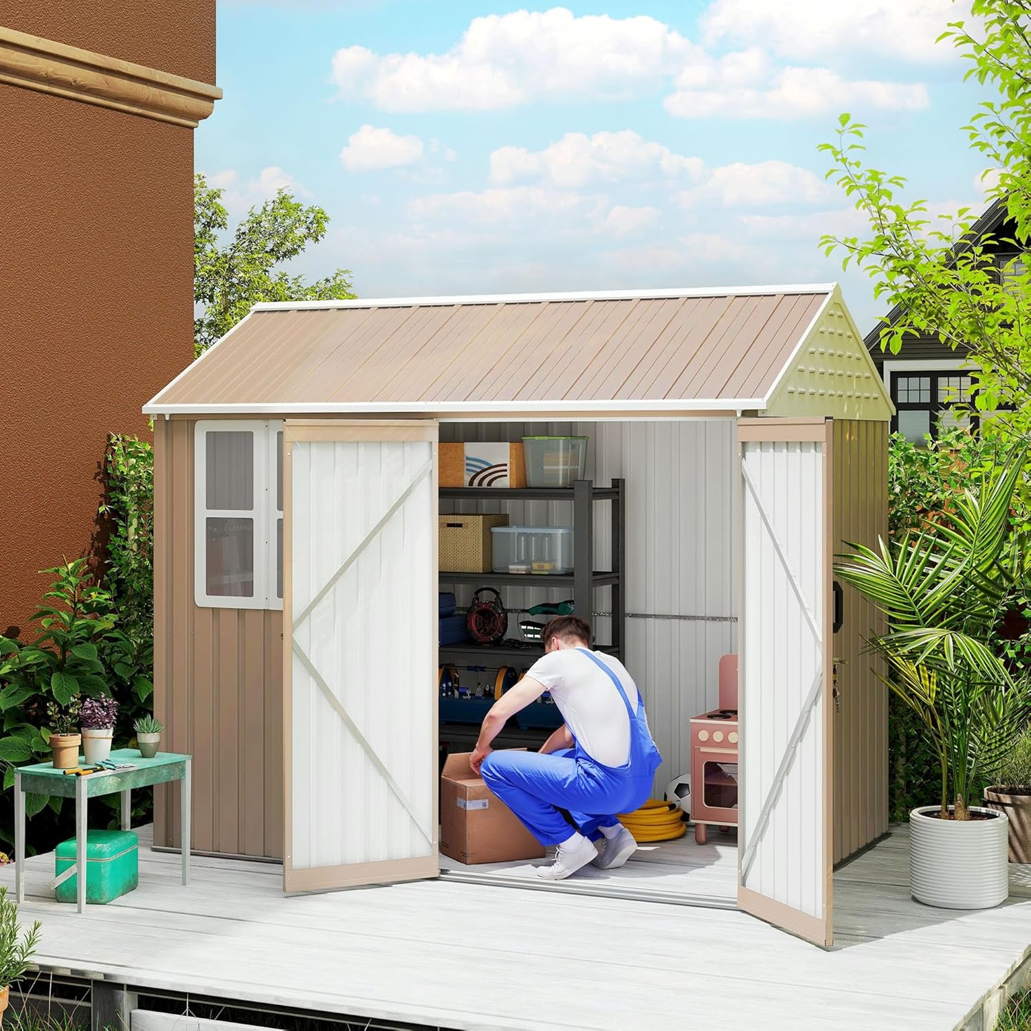 Garden Storage Shed with 44 Sq Ft Interior Space for Tools Bikes and Scooters