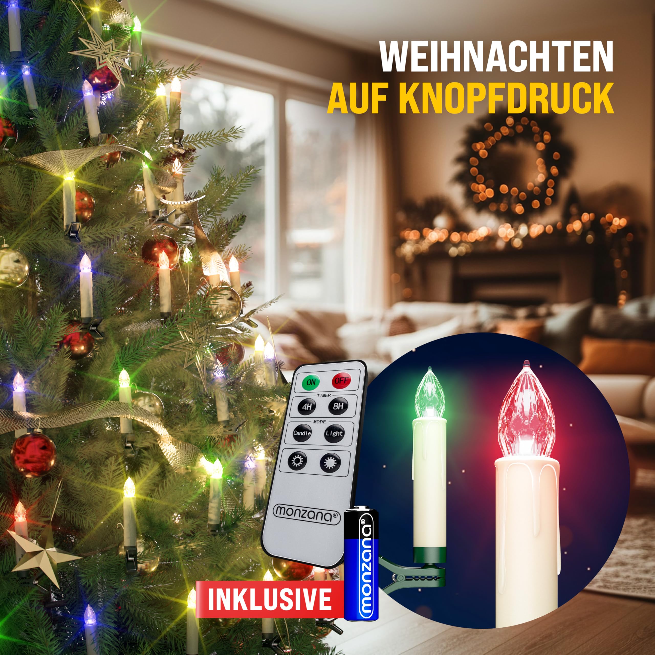 Deuba® LED Weihnachtsbaumkerzen Kabellos 30er Set Bunt mit Batterie Timer Christbaumkerzen Tannenbaumkerzen Lichterkette Weihnachtsbaum Beleuchtung Beleuchtung