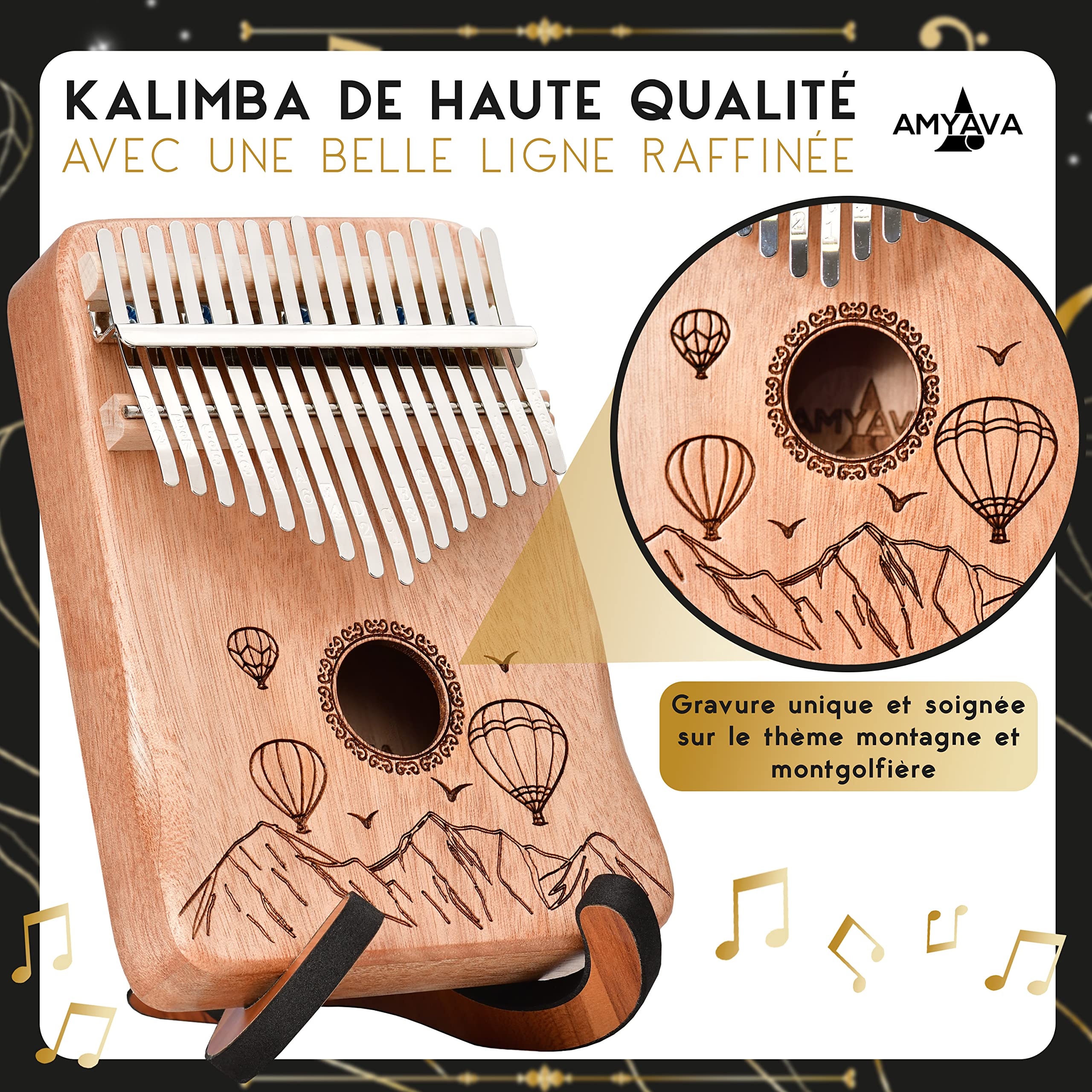 Kalimba Instrumento infantil, adulto de 17 hojas de madera de caoba barnizada con grabado-madera de calidad superior adecuado para principiantes-caja de regalo musical completa con ebook partituras en