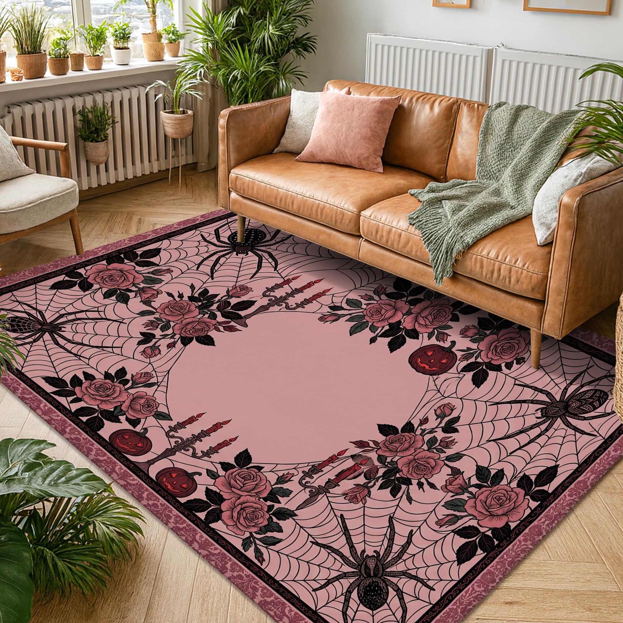 Alfombra gótica con diseño de telaraña, decoración de rosas para Halloween