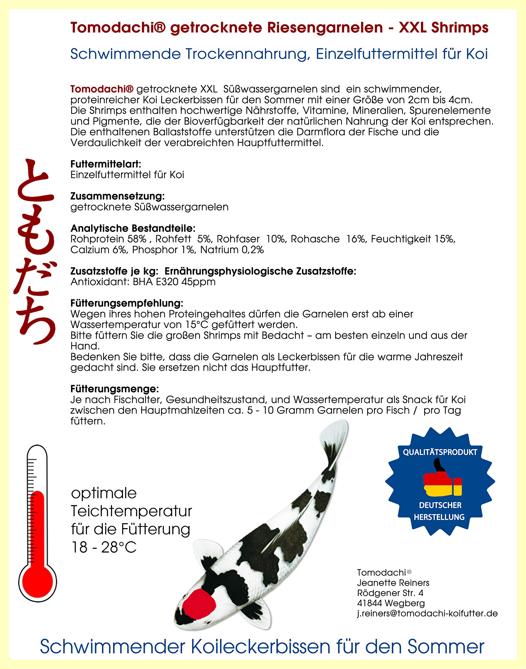 Koifutter Sommer, Garnelen, Koi Gambas, Riesen Shrimps, getrocknete große Süßwassergarnelen, Koifutter Naturnahrung, gesunder, beliebter Koisnack für die Handfütterung der Koi im Sommer 10kg Sack