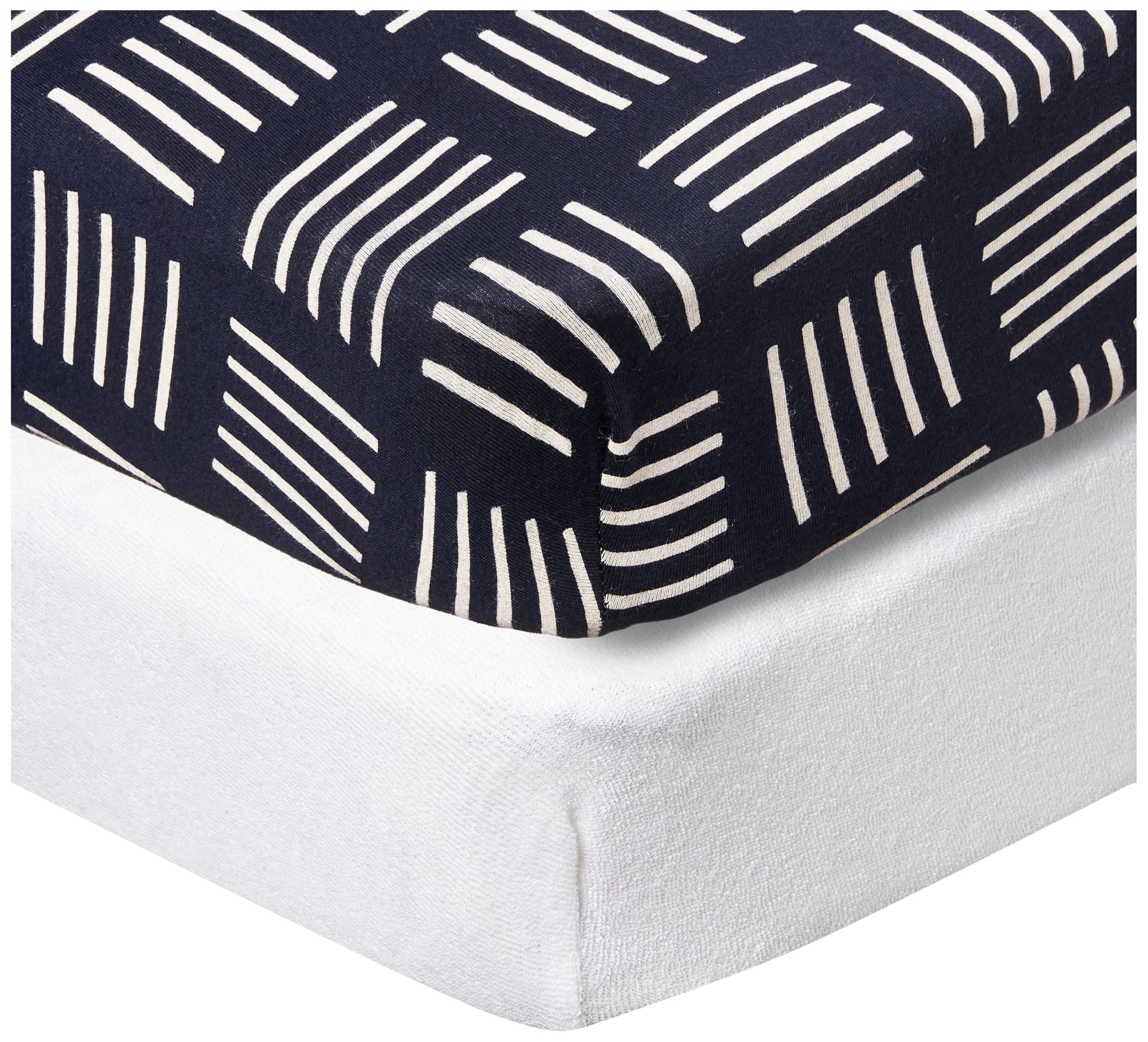 HonestBaby Lot de 2 housses de matelas à langer en coton bio imprimé et tissu éponge, bleu marine, taille unique