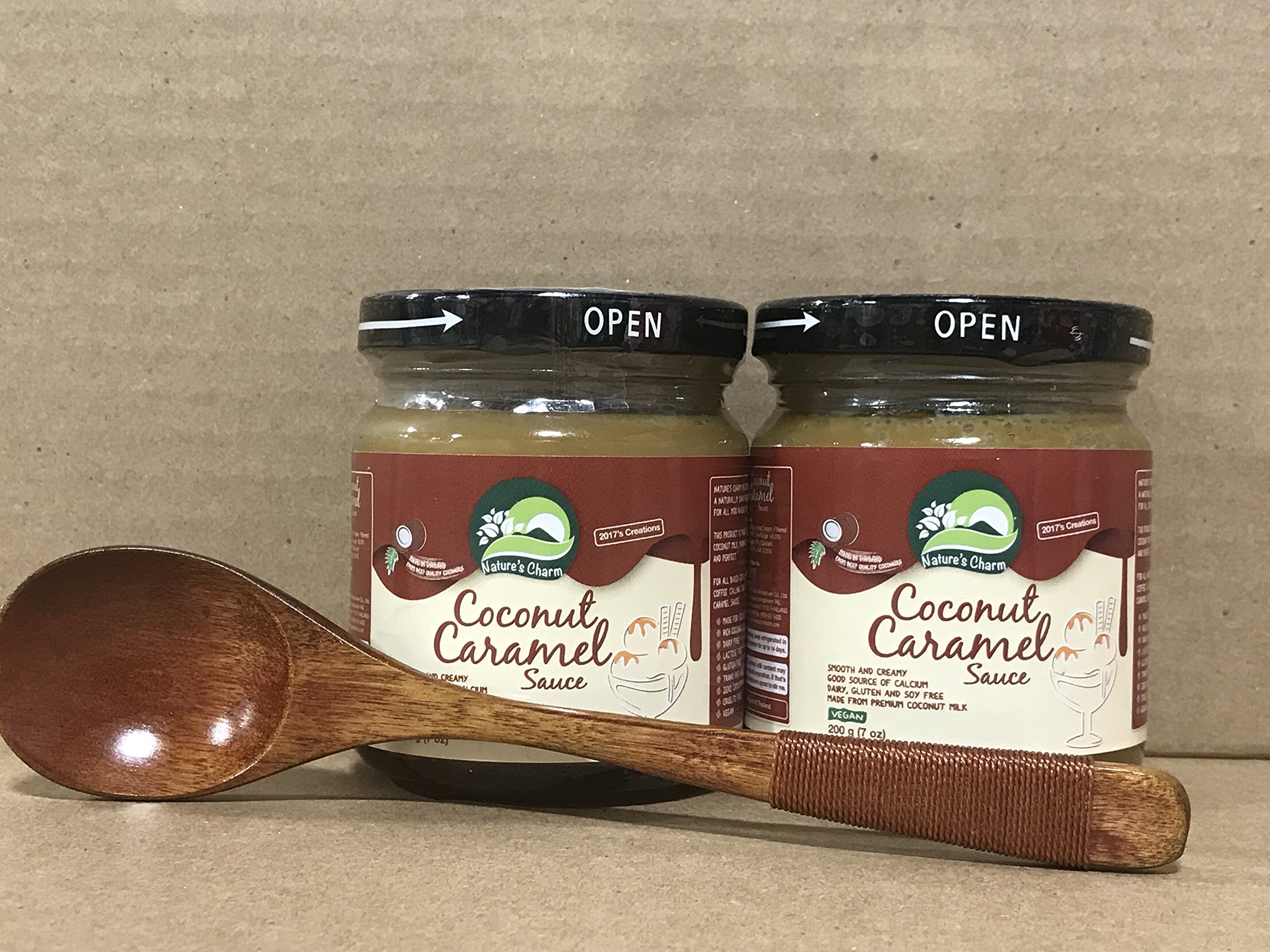 Nature's Charm Coconut Caramel Sauce 7oz Pack of 2 With FREE Natural Wood Spoon By KC Commerce (coconut caramel sauce 7oz)