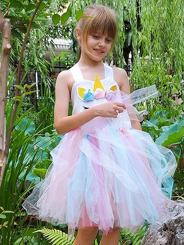 Miniatura 5 de Disfraz de unicornio para niñas con luz LED, tutú de princesa de unicornio para Halloween, cumpleaños, regalos de Navidad