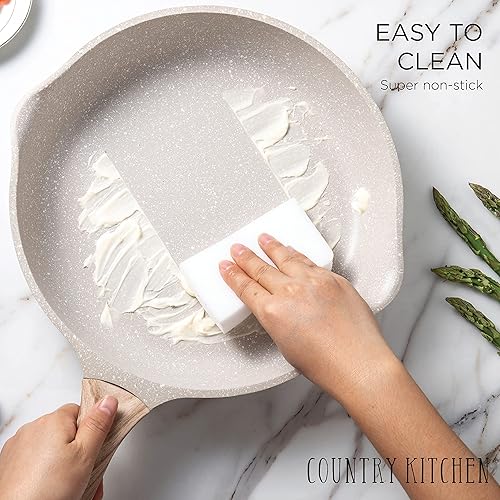 Miniatura 8 de Country Kitchen Juego de utensilios de cocina de aluminio fundido antiadherente, utensilios de cocina duraderos para cocinar todos los días, crema,