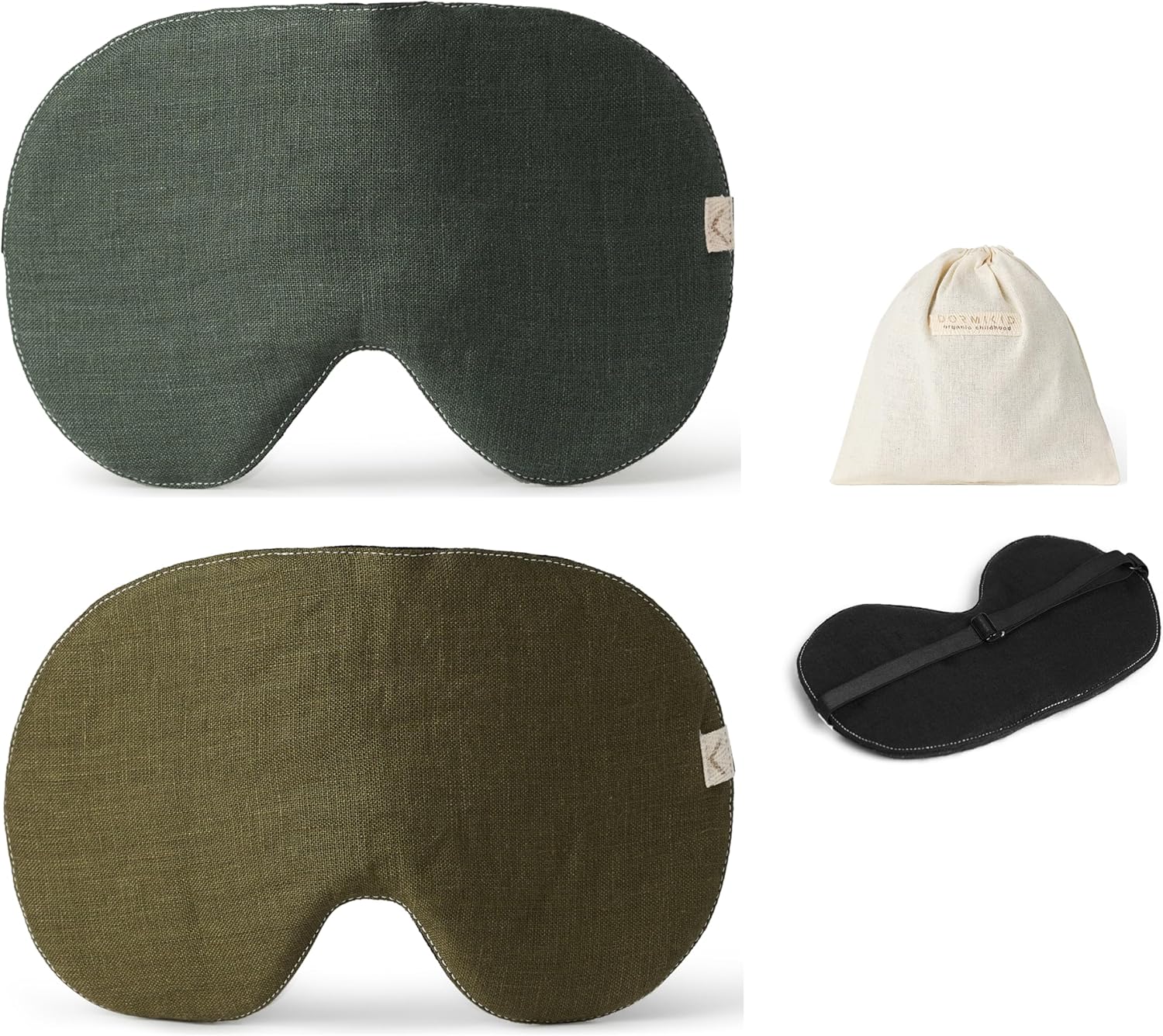 2-PACK Linen Eye Sleep Mask Oversized for sleeping • Organic Oeko-TEX Standard • Blackout Eye Shade cover • Adjustable strap • Breathable Travel Meditation Essential •Gift idea Woman Man (Green+Olive)