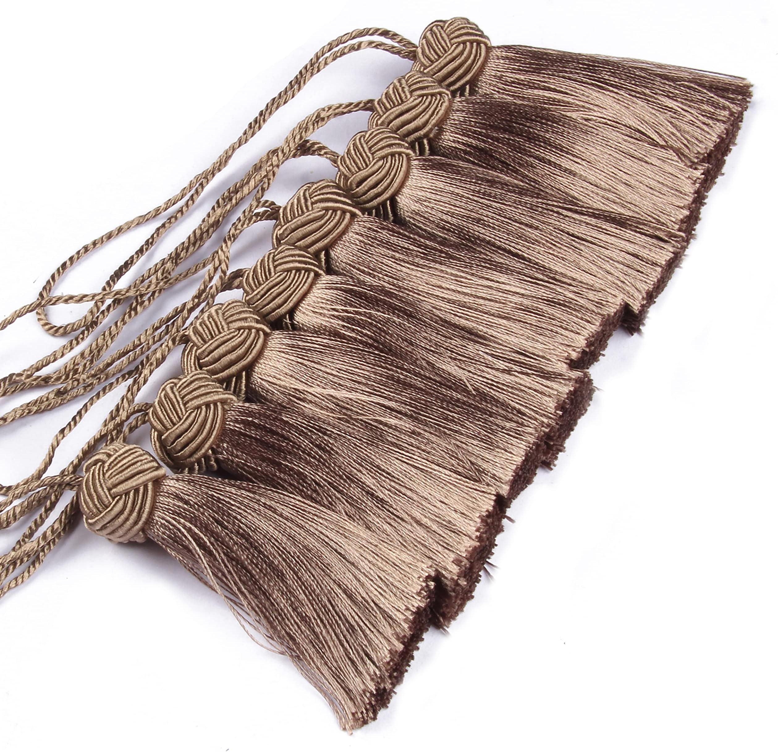 8 Pcs Set Elegant Polyester Key Tassel Colorful Craft Tassels Charms Key Tassel for Christmas Tree DIY Craft Garland Project Wedding Home Party Decorations (Flaxen)