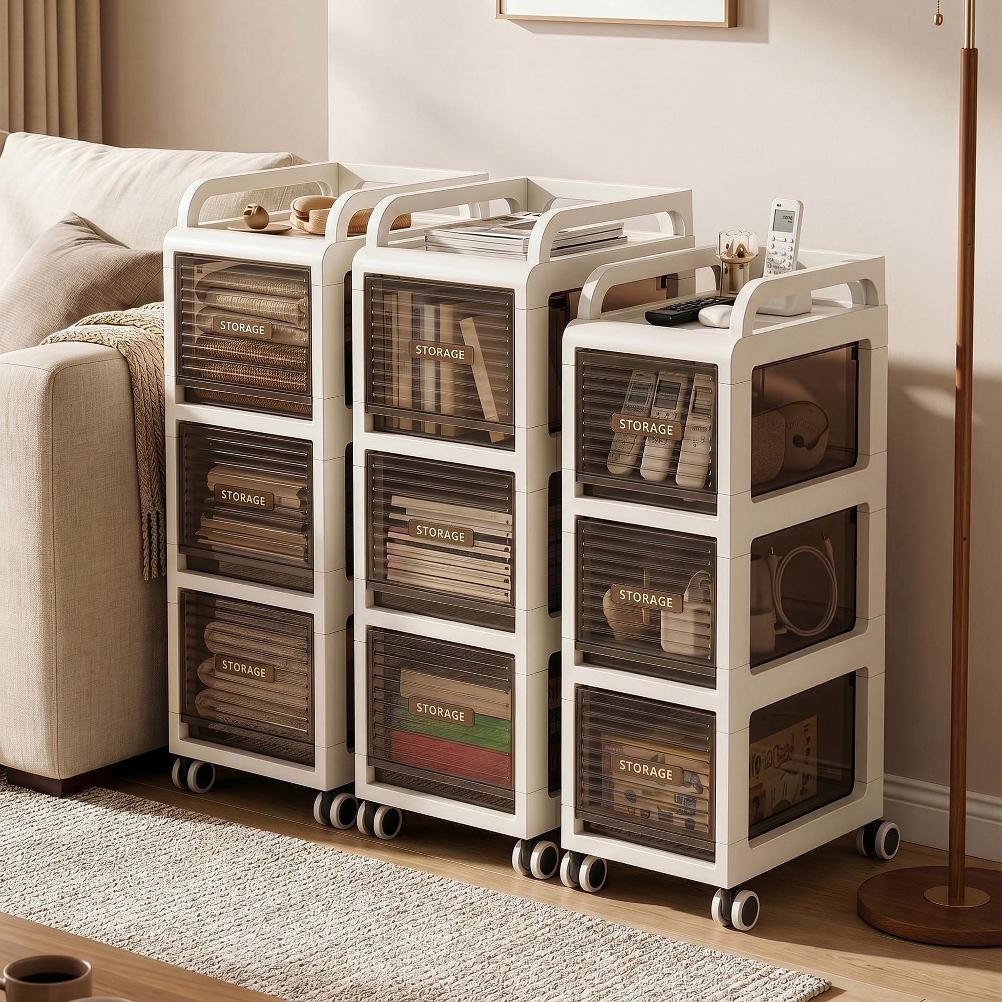 badezimmerschrank auf Rollen, 30cm badschrank schmal mit 3 Schubladen | Schubladenschrank, bathroom cabinet Für Küche, Büro, Schlafzimmer unter dem Schreibtisch, 66 cm hoch (30x41x75 cm)