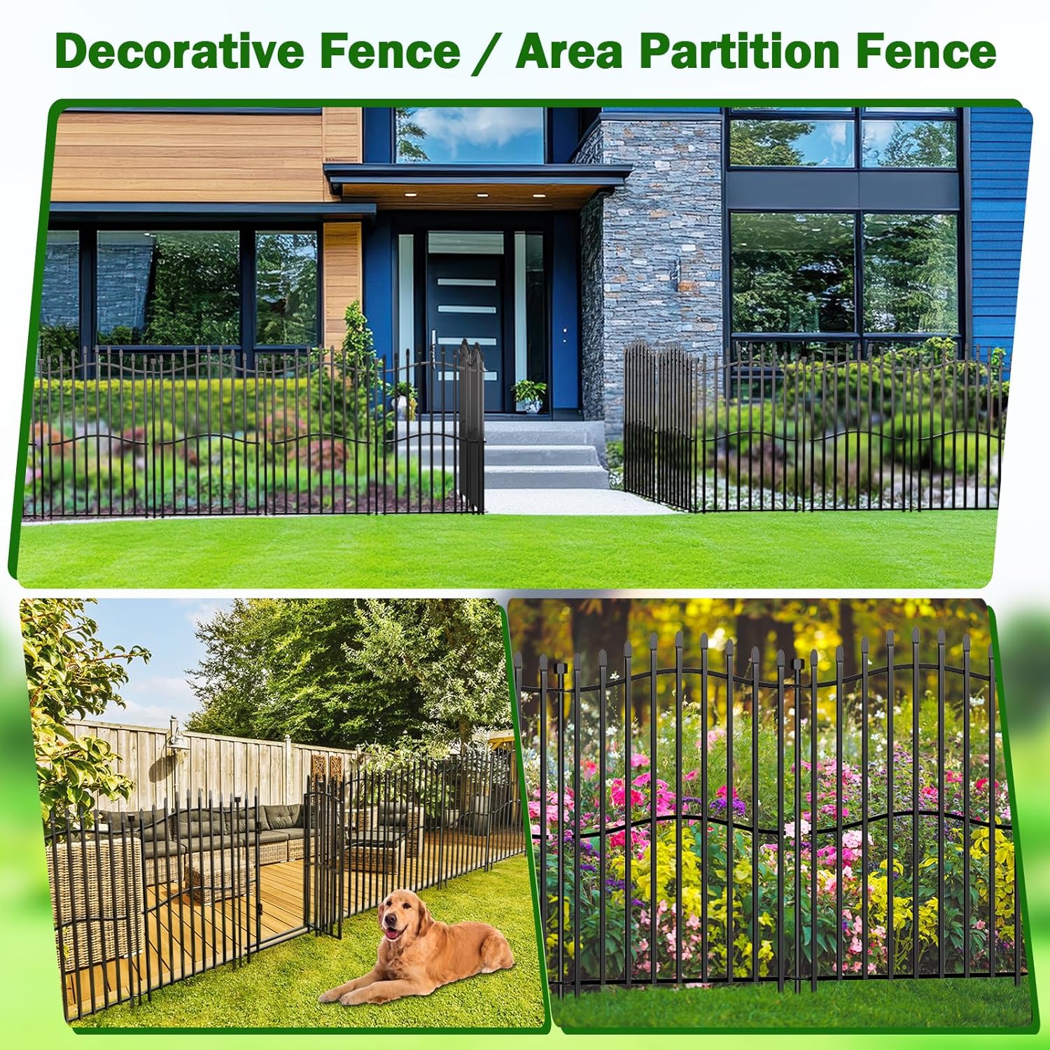10 Panels No Dig Decorative Garden Fence with Gate - 40in H x 22.5ft L, Duty Square-Tall Heavy Duty Square Tube Animal Barrier, Rustproof Dog Fence for Outdoor Yard & Patio Protection