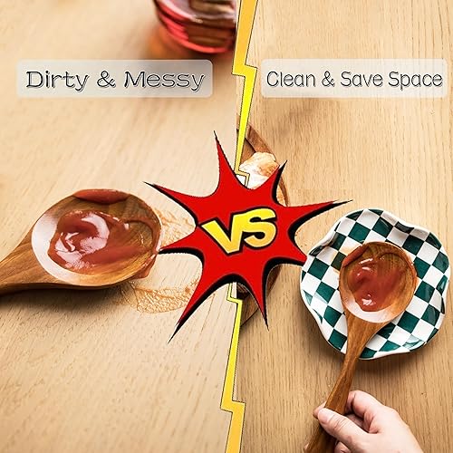 Miniatura 60 de Soporte para cuchara para estufa, soporte de cuchara a cuadros de 5.3 pulgadas, soporte para utensilios, soportes de cuchara de cerámica para barra