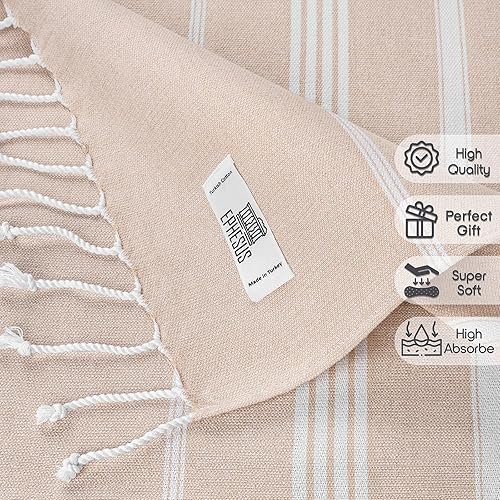 Miniatura 5 de EPHESUS TOWELS Toalla de playa turca de algodón turco, de gran tamaño, 39 x 71 pulgadas, toalla turca para playa, baño, piscina, gimnasio, yoga,