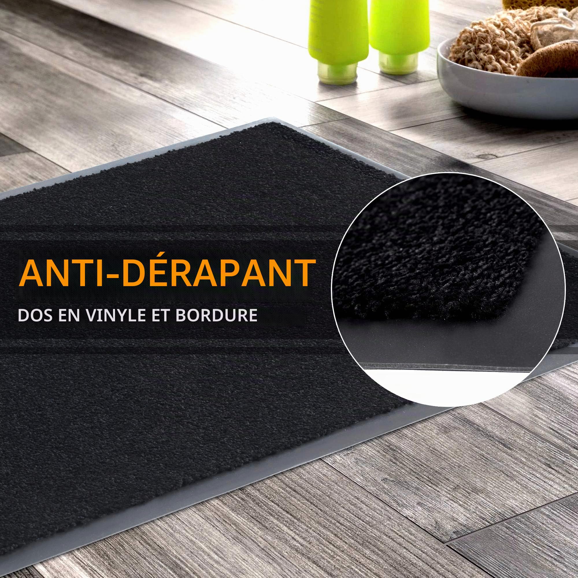 GadHome Tapis de Porte, Noir 60x90 cm|Tapis de Porte extérieur, imperméable, Lavable, Tapis Robuste antidérapant, retient la poussière, paillasson, Couloir, entrée, Cuisine, Chambre