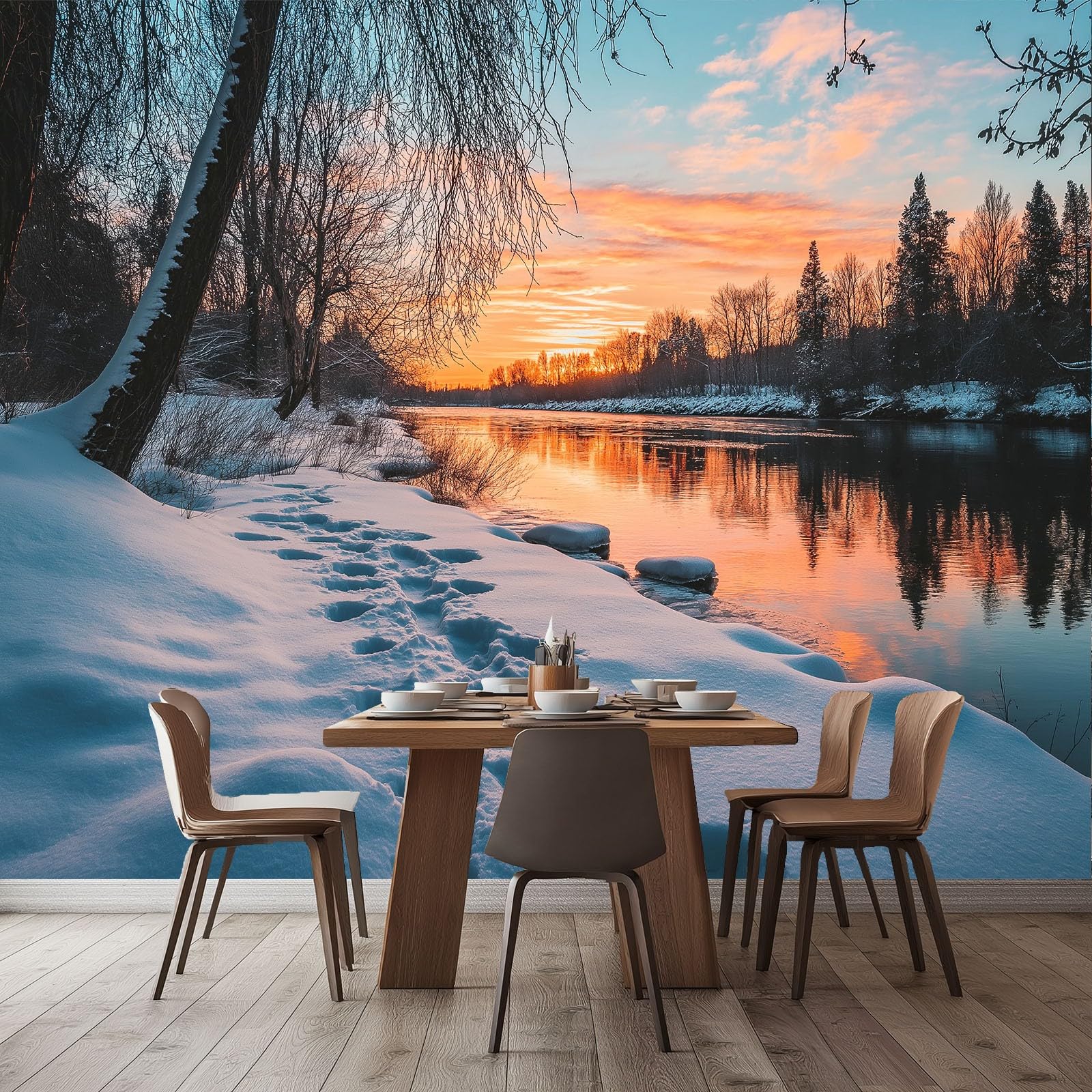 Papier peint 3D paysages d'hiver 200x140 cm tapisserie intissée pour décoration murale chambre
