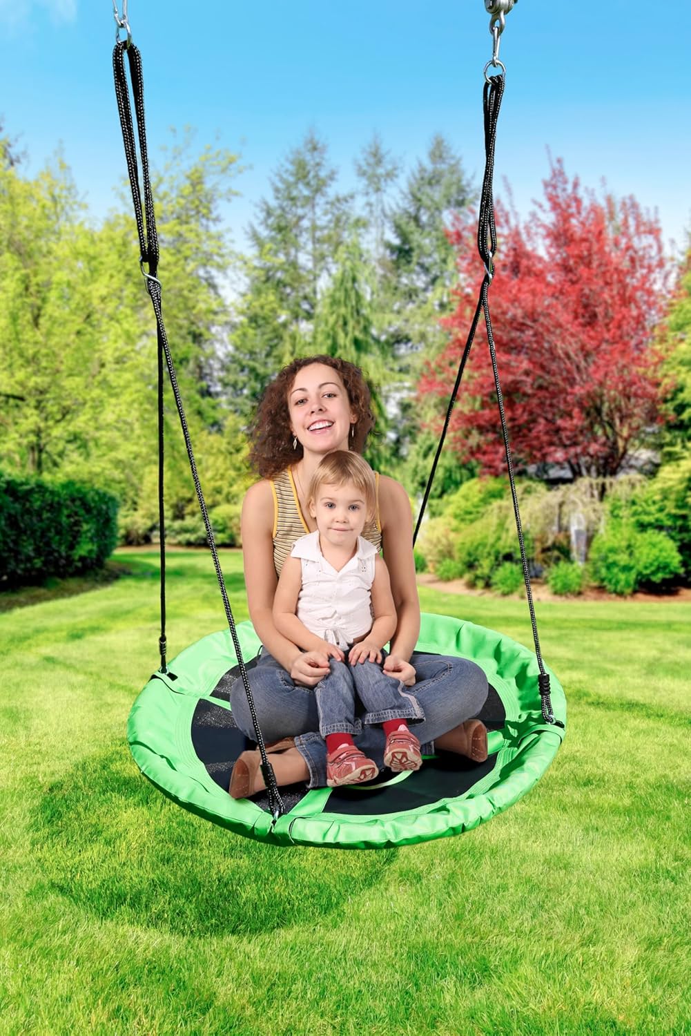Eastern Jungle Gym Green Nest Swing, 39" Round Heavy-Duty Steel Frame with Weatherproof 600D Seat, Adjustable Poly Rope for 8' Swing Beam – Outdoor Saucer Swing for Kids
