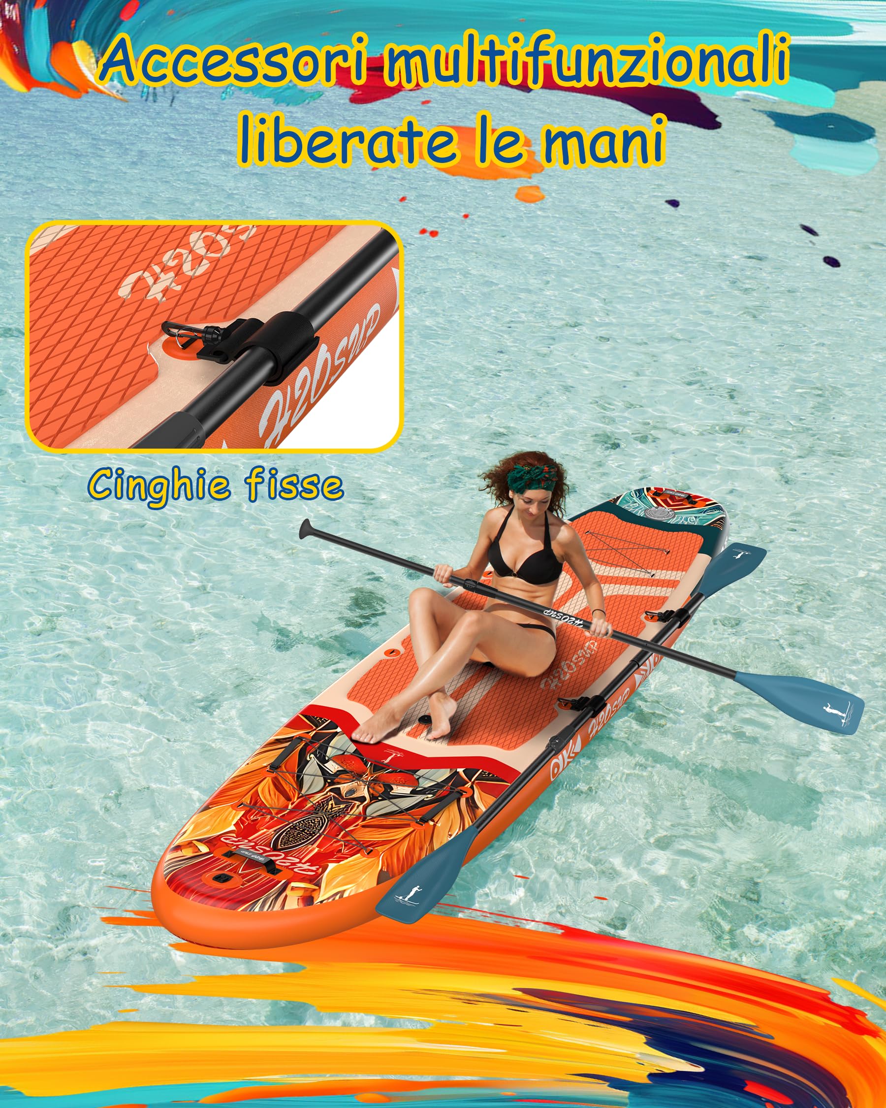 H2OSUP Tavola Sup Gonfiabile - 335 * 88cm Stand Up Paddle con Accessori Premium, Superstabilità Sup Gonfiabile, Paddle Boards Adulti con Capacità di 200KG per 3 Persone