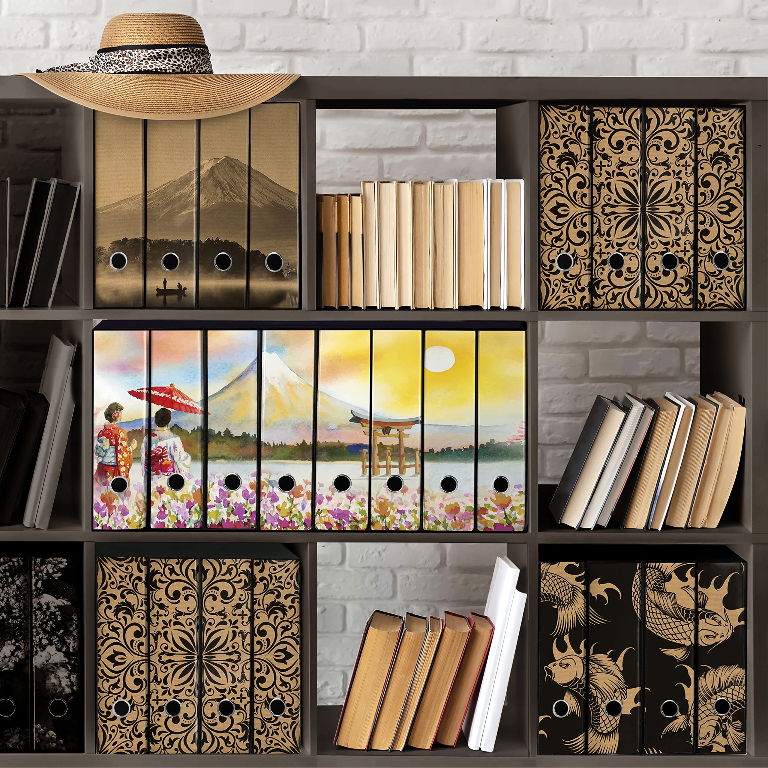 Set da 8 raccoglitori ad anelli MONTE FUJI DISEGNO - Faldoni SHAREPRINTING (H34 con 4 anelli)