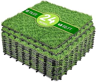 Sorbus 48Sq. Ft. Artificial Grass Tiles – Interlocking 24"x24" Fake Grass Mats for Balcony, Pat...