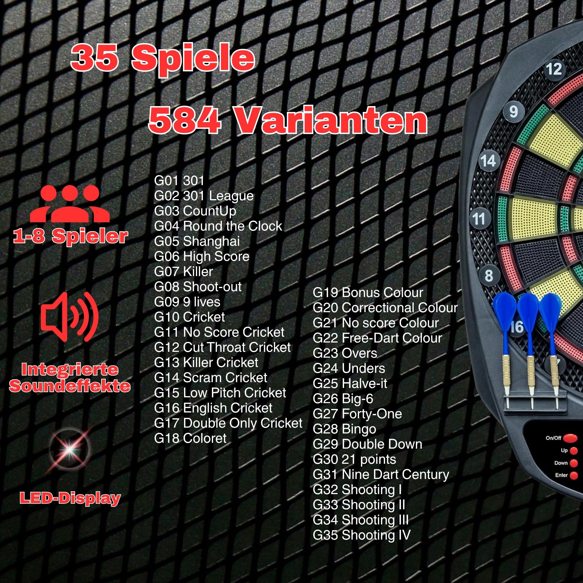 Carromco STRIKER-401 E-Dartscheibe | 3-Loch Abstand für 1-8 Spieler