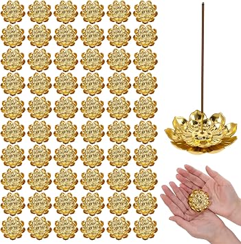 SHENLIU 60 Pcs Incense Holder Diwali Gifts, 2.13 Inches/5.4 cm Gold Return Gifts for Pooja Navratri Lotus Incense Sticks Holder for Pooja Indian Wedding Party Supplies