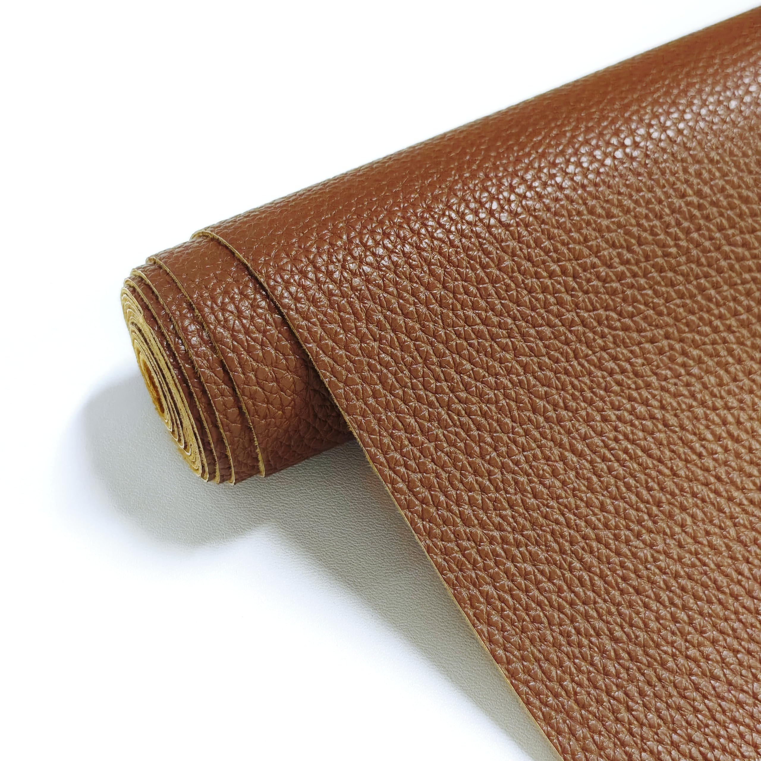 JERLITU Grained Faux Leather Fabric, 30 cm X 137 cm Soft Litchi Faux Leather Roll Waterproof Upholstery Material for Handmade Crafts, DIY, Bags, Shoes and Accessories, Brown — image 1