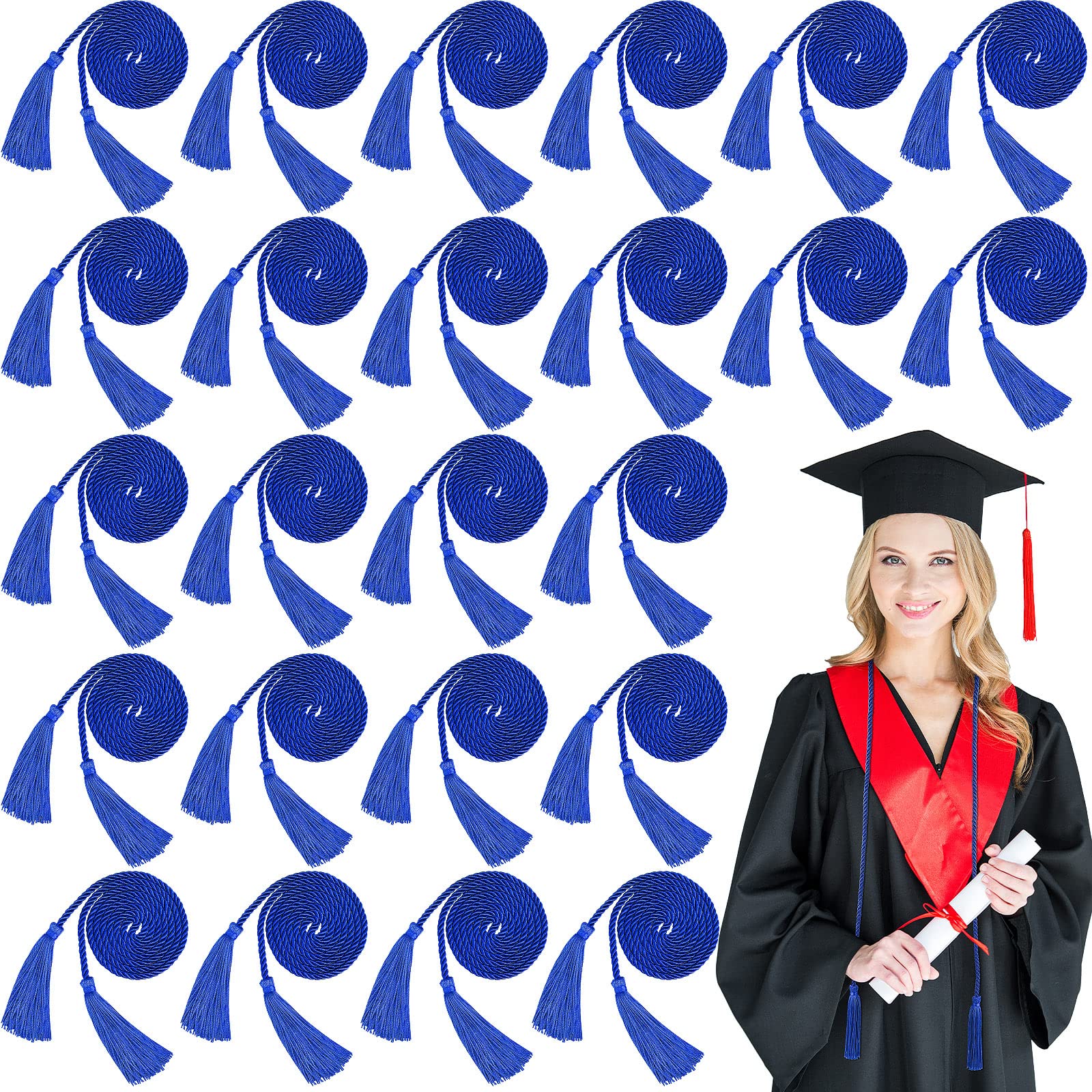 Cordons de remise de diplôme bleus avec pompon pour cérémonies de master et doctorat - Lot de 48