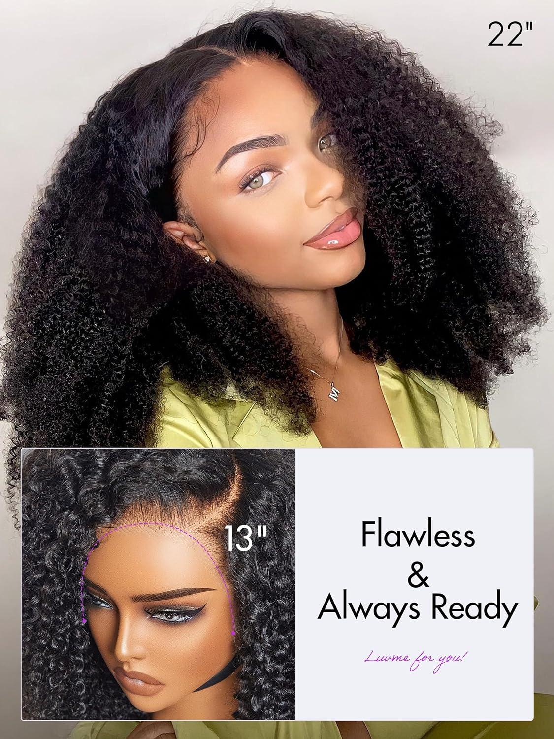 LUVME HAIR PreMax Kinky Curly Human Hair Wig Glueless Pre Plucked 13x4 Lace Frontal Wig 16 Inch Lace Front Wigs Side Part
