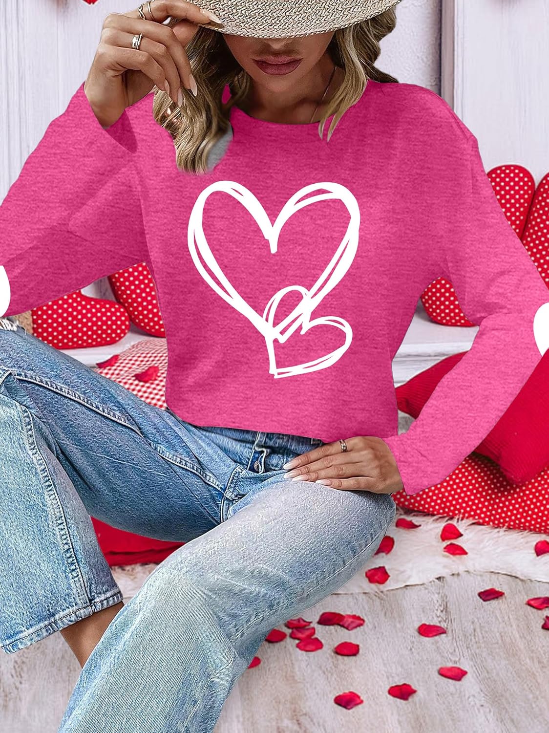 Valentines Day Shirts Women Love Heart T-Shirts Casual Long Sleeve Valentines Day Graphic Tees Tops - Image 3