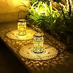 2 Pack Solar Lanterns for Outdoor, Hanging Outdoor Lanterns with Ground Stakes, IP65 Waterproof Decoration Path Lights, Solar Lights for Garden Outside Patio, Garden Decor Gifts for Women Mom Grandma