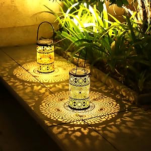 2 Pack Solar Lanterns for Outdoor, Hanging Outdoor Lanterns with Ground Stakes, IP65 Waterproof Decoration Path Lights, Solar Lights for Garden Outside Patio, Garden Decor Gifts for Women Mom Grandma