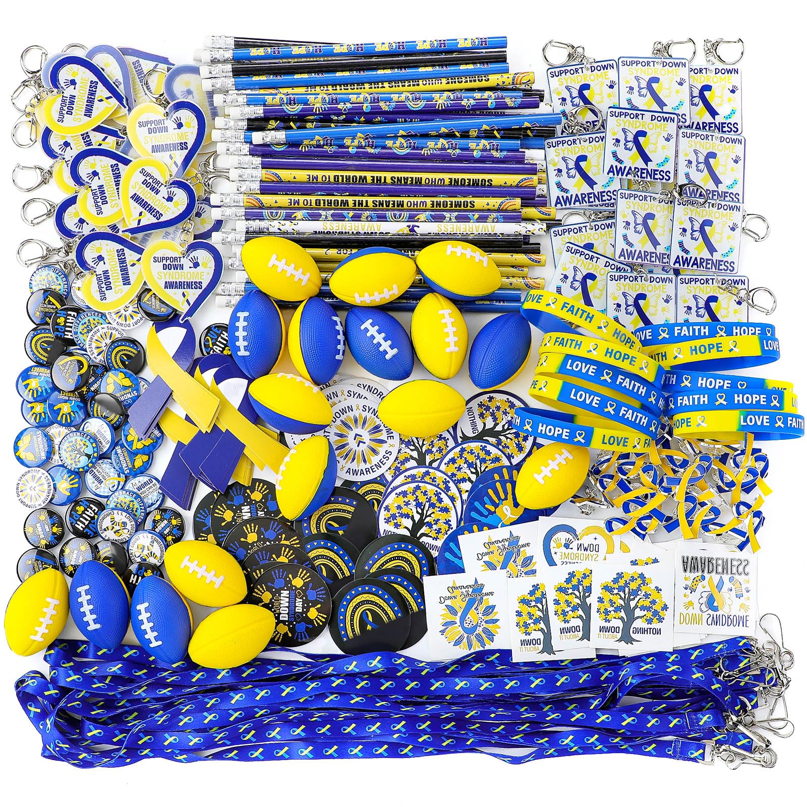 Hollowfly 400 Pcs Down Syndrome Awareness Items Bulk Blue Yellow Ribbon