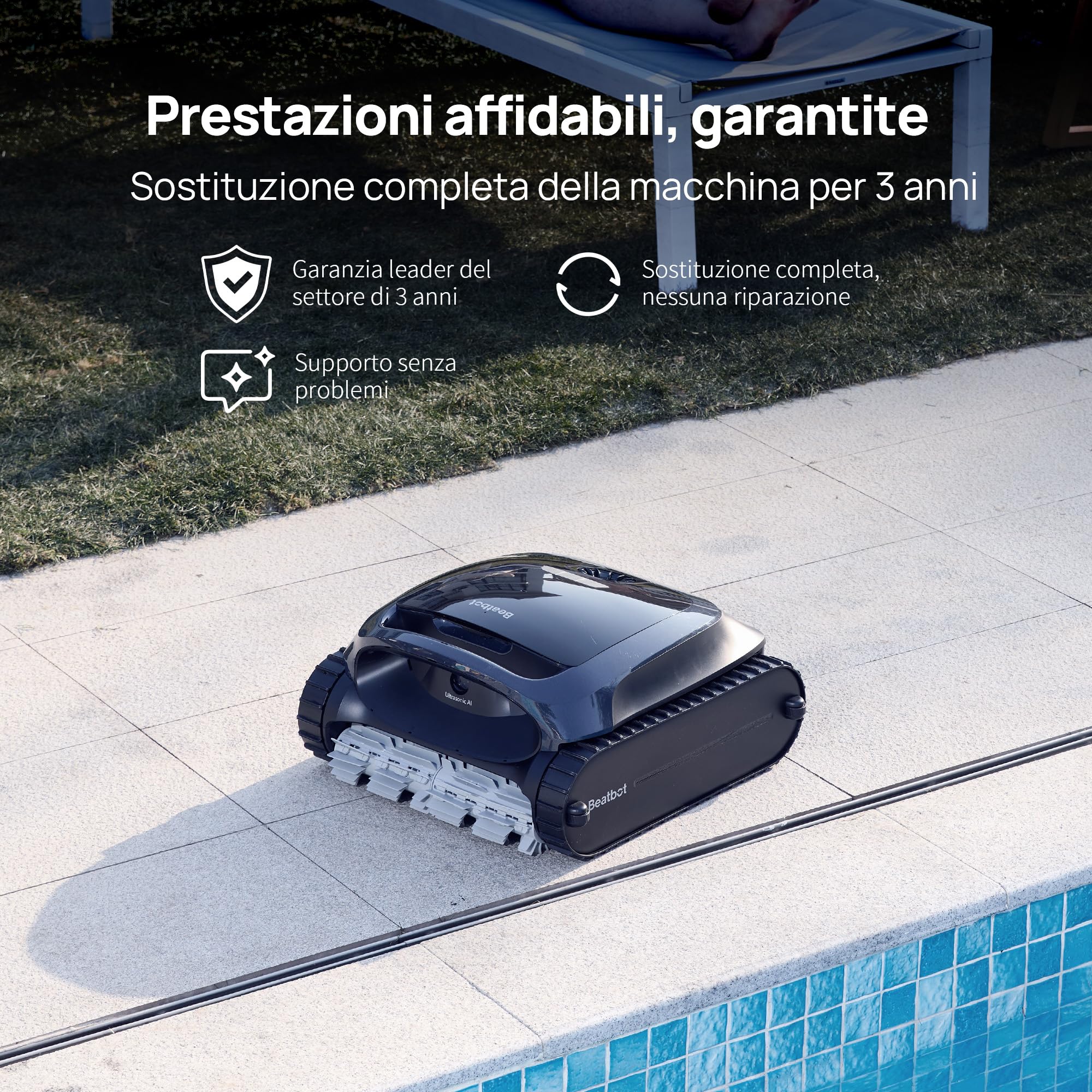 Beatbot AquaSense 2 robot piscina pareti e fondo,Linea d'acqua,Senza Fili | Parcheggio intelligente. Pulisce pavimento, pareti e linea d'acqua con doppio passaggio, Per piscine fuori terra e interrate