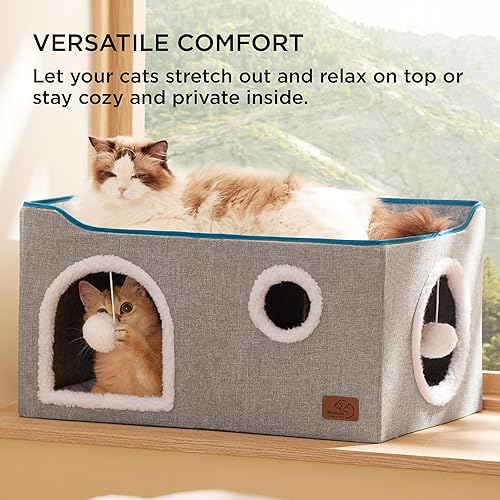 Miniatura 56 de Bedsure Casa para gatos de 2 pisos, condominios para gatos de interior con almohadilla para rascar y colgar bolas esponjosas, muebles pequeños