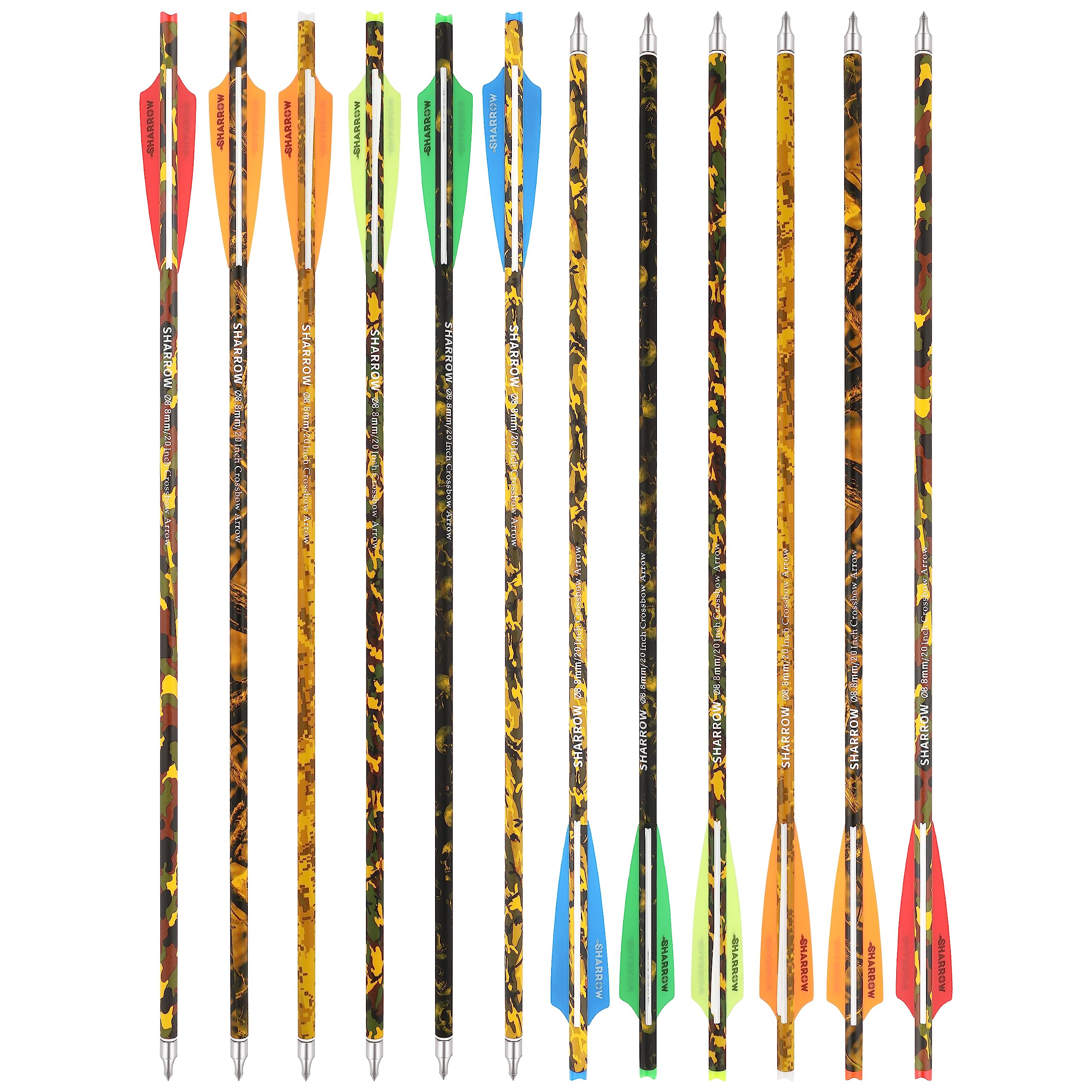 12pcs Flèches pour arbalète Boulons d'arbalète 16" 17" 18" 20" 22" Flèches de Chasse ID 7.62mm OD 8.8mm 125 Grain Pointe de flèche remplaçable pour la Chasse à l'arbalète