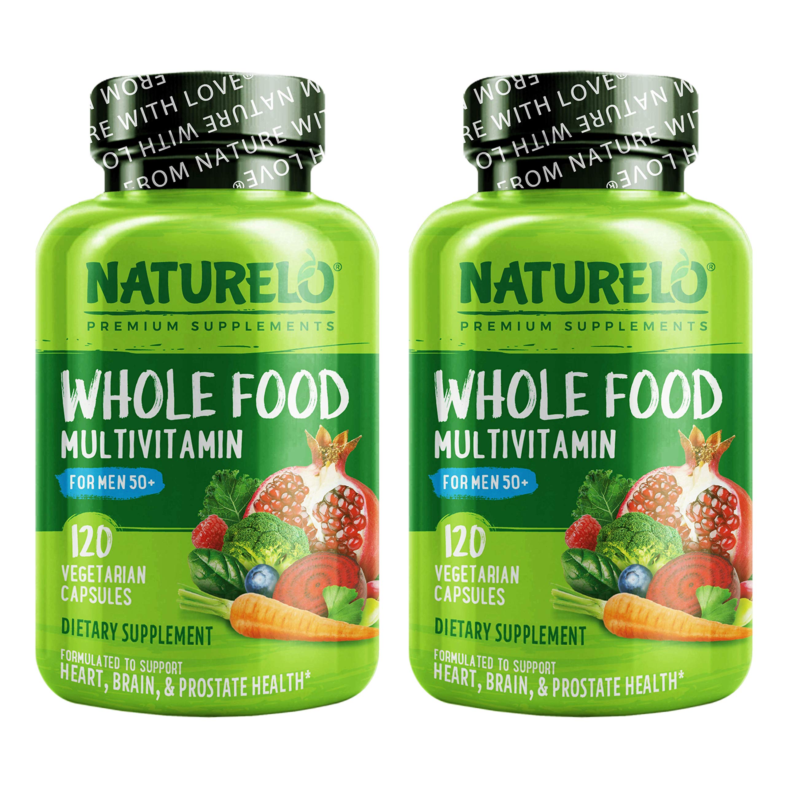 NATURELO Whole Food Multivitamin for Men 50 Plus - with Vitamins, Minerals, Organic Herbal Extracts - Vegan Vegetarian - for Energy, Brain, Heart and Eye Health - 240 Vegan Capsules