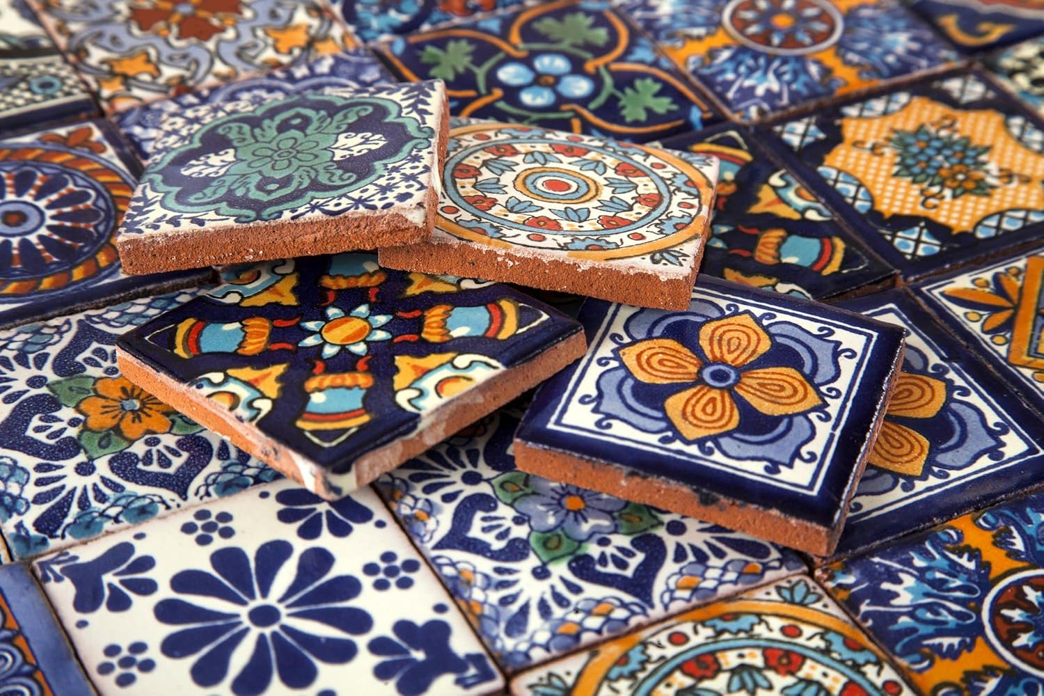 Mexican Ceramic Tiles 2x2 - Tonito by Cerames - 120 Decorative Mexican Mosaic Tiles for Bathroom, Kitchen, Shower, Stairs, Living Room, Kitchen backsplash | Mexican Tiles backsplash Talavera