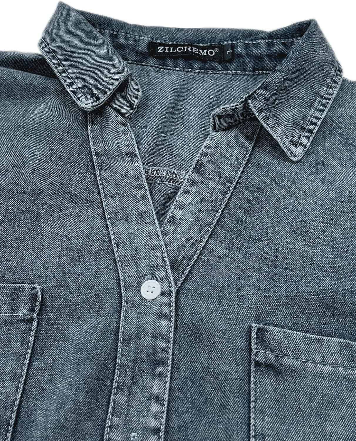 Zilcremo Women Denim Shirt Dresses Long Sleeve Distressed Jean Dress Button Down Casual Tunic Top - Image 4