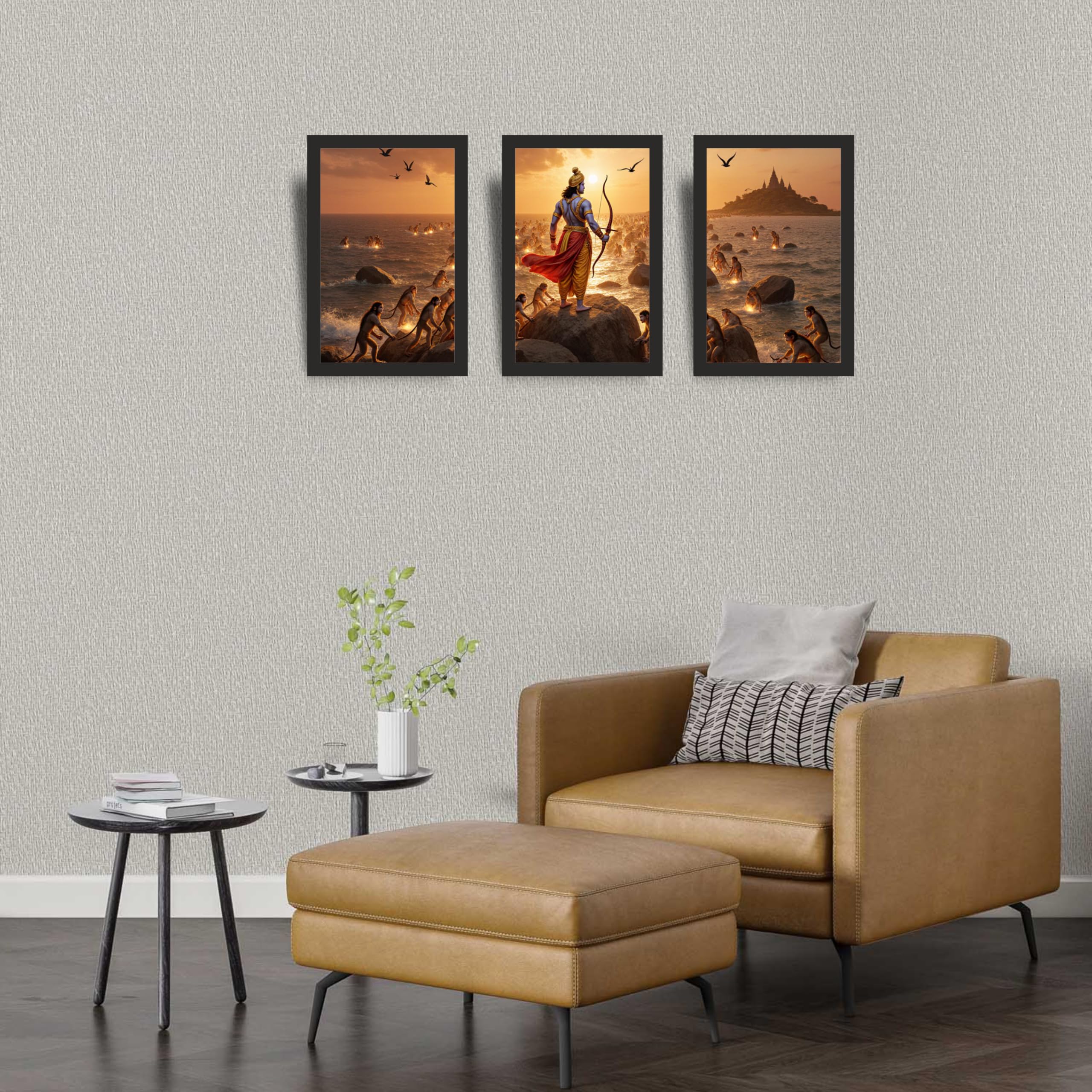 Lord Ram Ram Setu Sunset Wall Art Set of 3