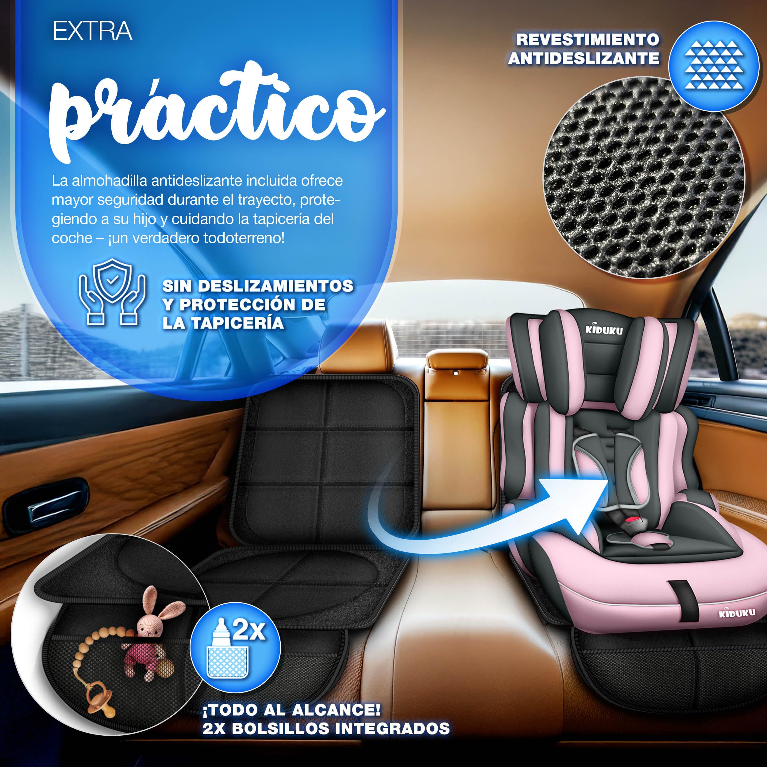 KIDUKU® Silla de coche, crece con el niño, 9 kg-36 kg (1-12 años), Grupo 1/2/3 (Gris/Rosa)