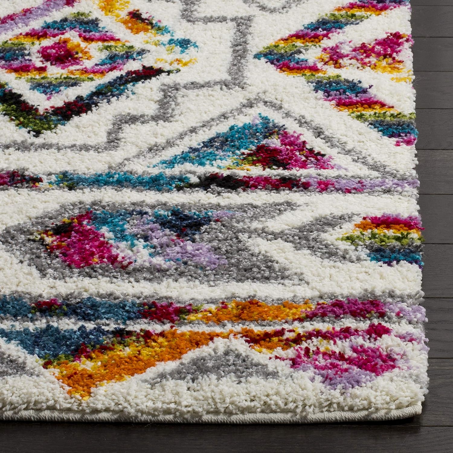 SAFAVIEH Fiesta Shag Collection Runner Rug - 2'3" x 12', Cream & Multi, Moroccan Boho Design, Non-Shedding & Easy Care, 0.5-inch Thick Ideal for High Traffic Areas in Living Room, Bedroom (FSG365A)