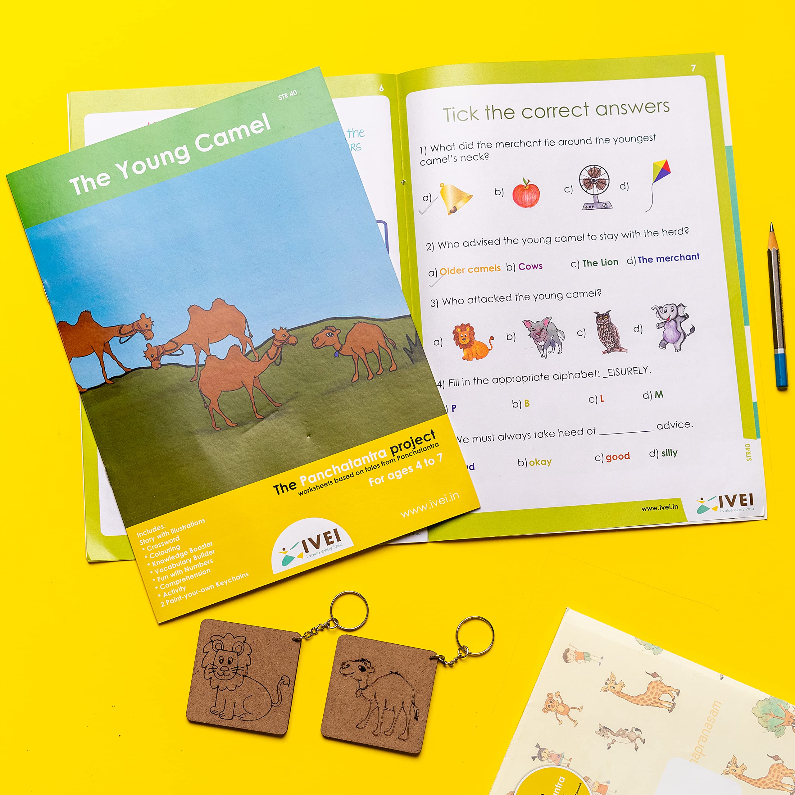 IVEI Panchatantra Story Kids Learning Book - Workbook and 2 DIY Keychains - Colouring Activity Worksheets - Creative Fun Activity and Education for Kids - The Young Camel (Age 4 to 7 Years) - Image 4 thumbnail